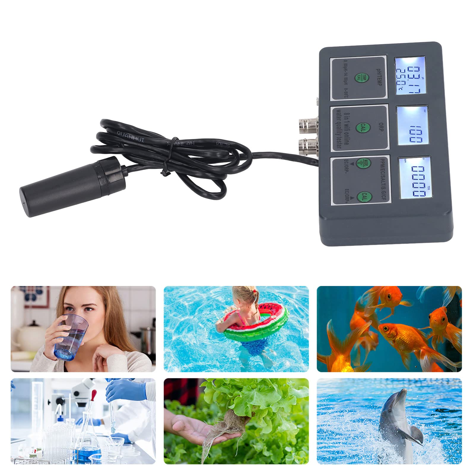 8-in-1 Digital Aquarium Water Tester with pH, Ammonia, Nitrate & More | Smart APP Monitoring for Fish Tanks, Hydroponics & Lab Use | Perfect for Home Aquariums, Pond Maintenance & Water Quality Testing
