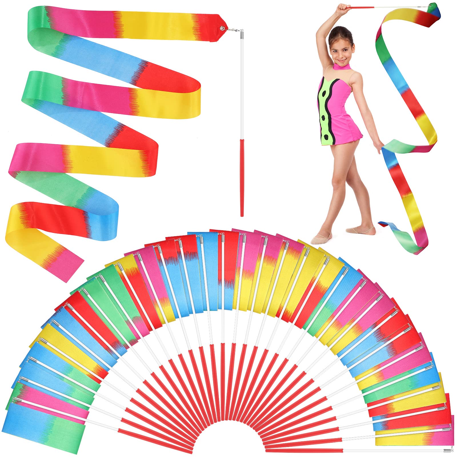 30 Pack Rainbow Ribbon Dancer Wands for Kids - Colorful Streamers for Birthday Parties, Gymnastics, Dance Performances & Princess Pretend Play - Perfect Party Favors, Goodie Bag Stuffers & Birthday Decorations