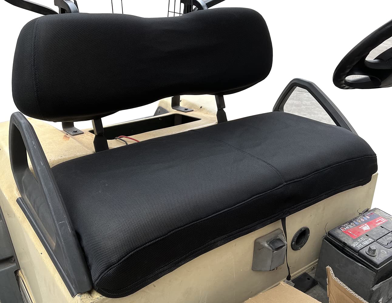 Breathable Polyester Mesh Golf Cart Seat Cover for EZGO TXT & Club Car DS - Black Bench Seat & Back Cover | UV Protection & Comfort for Outdoor Golfing, Camping & Neighborhood Rides