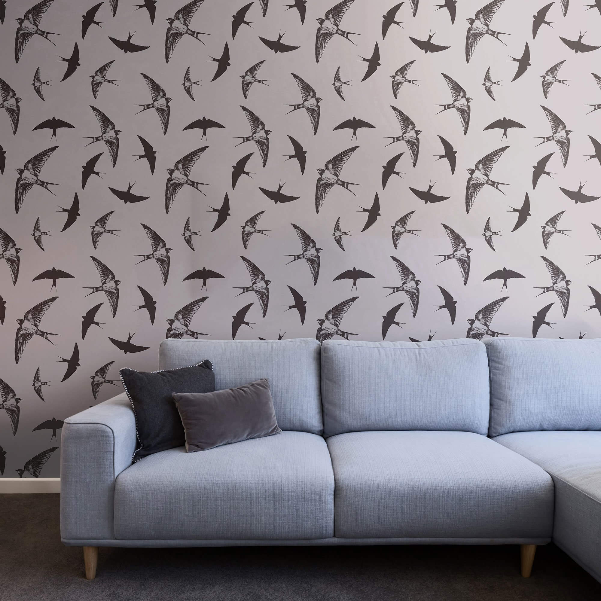 Grey and Black Bird Animal Peel and Stick Removable Wallpaper - Self-Adhesive Decorative Wall Covering for Bedroom, Nursery, Living Room, Office Decor