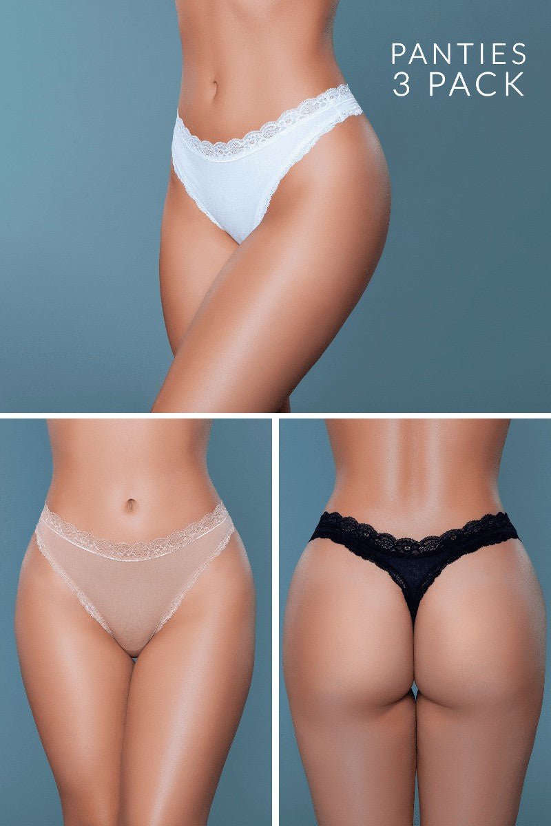 BeWicked Women's Sexy Lace Thong Underwear 3-Pack - Comfortable & Breathable Panties for Daily Wear, Sleep & Intimate Moments