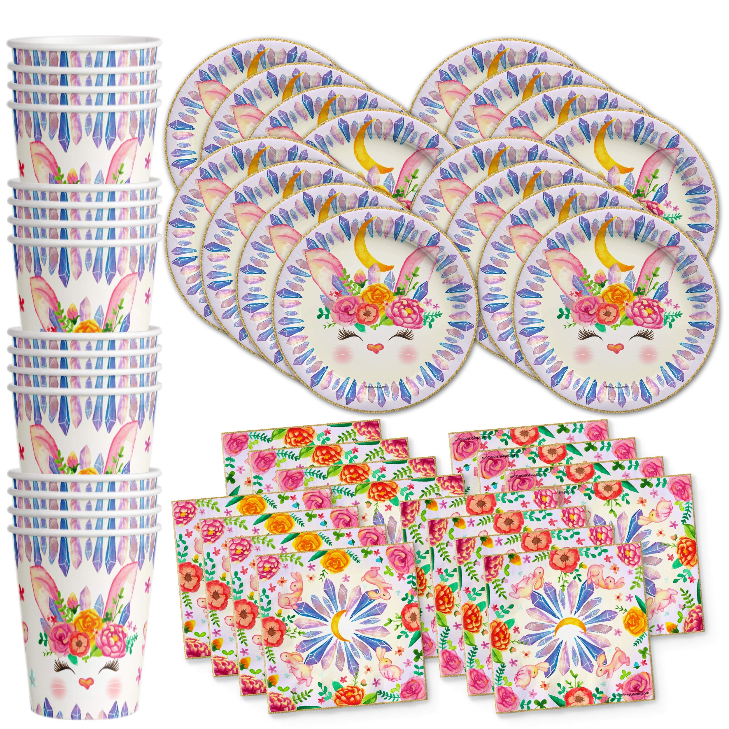 Bunny Rabbit Floral Birthday Party Supplies Set - Easter Bunny & Spring Party Decorations Kit for 16 Guests | Includes Plates, Napkins, Cups | Perfect for Easter Celebrations, Baby Showers & Garden Parties