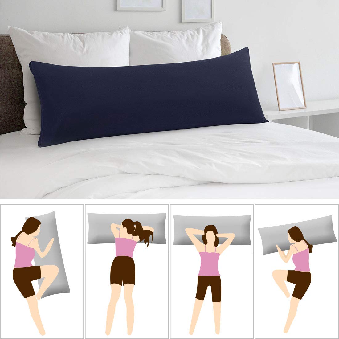 PiccoCasa 2 Pack Body Pillow Case - 20x54 Inch Soft Brushed Microfiber Pillow Cover with Envelope Closure - Navy Blue Long Body Pillow Cover for Adults, Pregnancy, Side Sleepers & Comfort - Hypoallergenic & Breathable Bedding Accessory