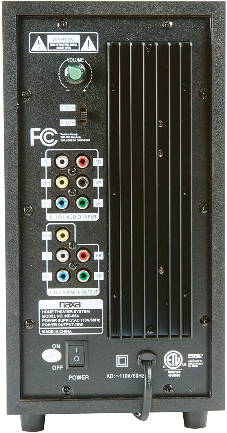 Naxa Electronics ND-864 5.1 Channel High-Powered Home Theater DVD & Karaoke Speaker System with Remote - Perfect for Movie Nights, Gaming, and Home Entertainment Parties
