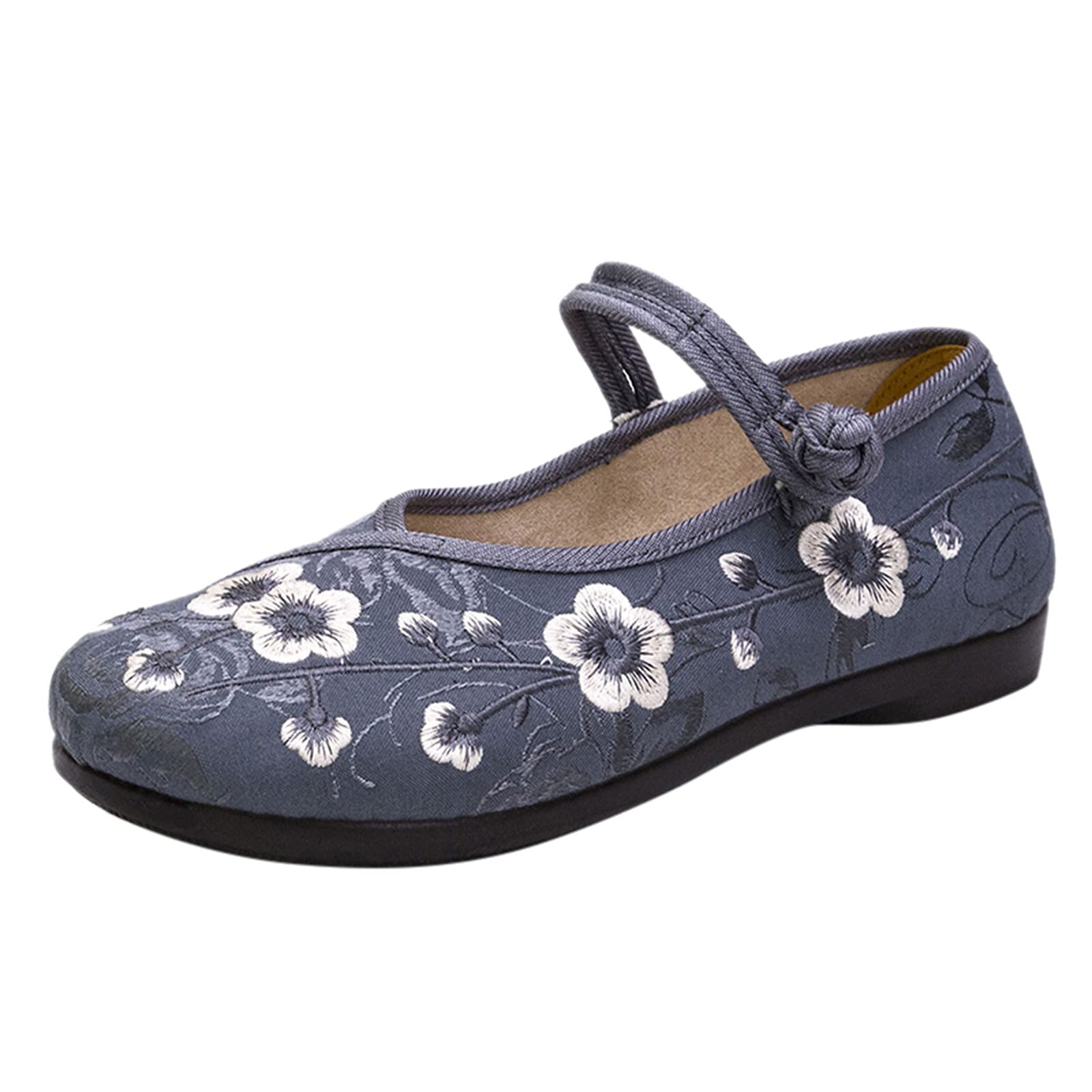 DNYELQ Women's Embroidered Slip-On Casual Shoes - Soft Cloth Lightweight Comfortable Walking Shoes for Women - Perfect for Daily Wear, Work, and Outdoor Activities
