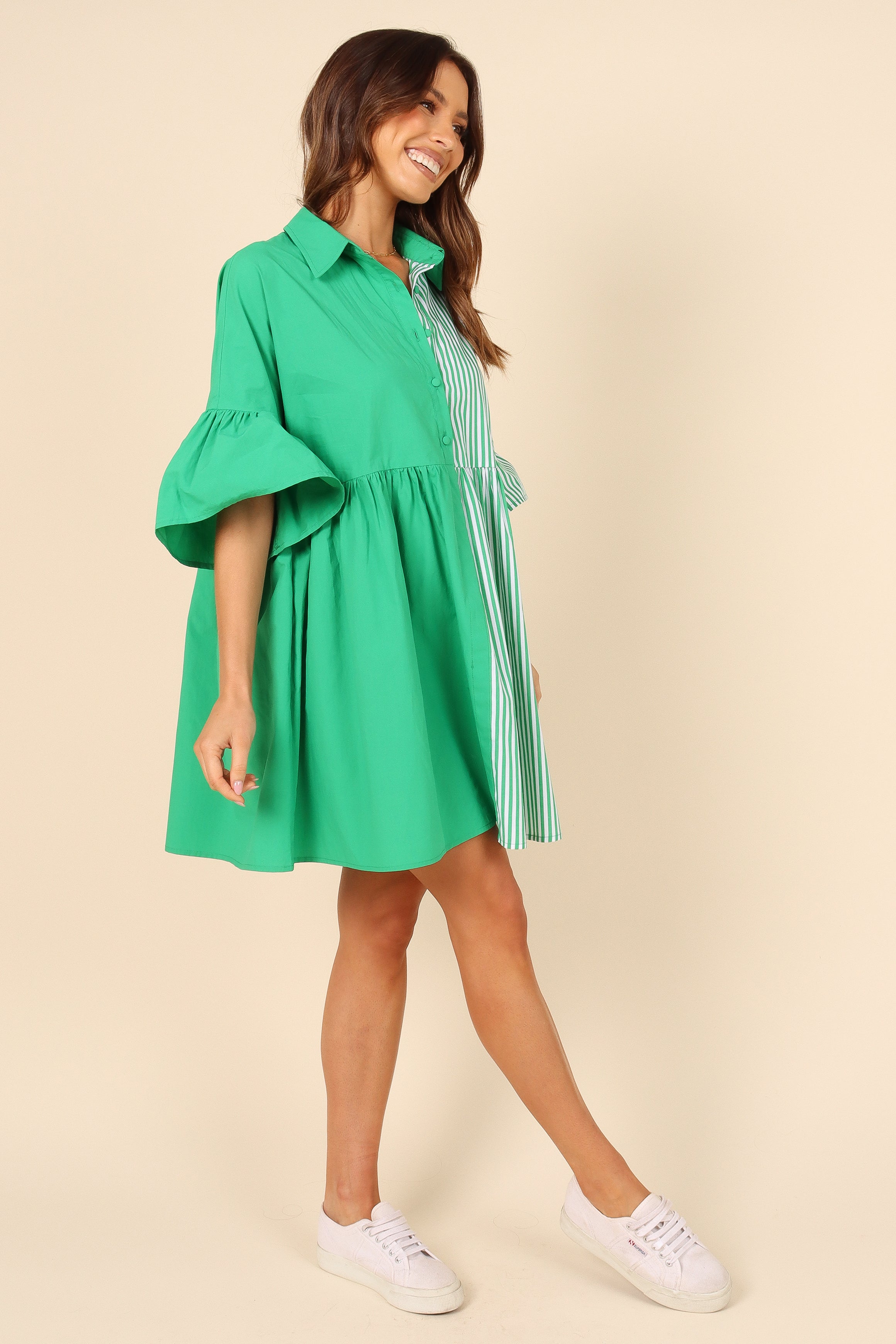 Did Frill Mini Dress - Green Striped Summer Casual Dress for Women | Perfect for Beach, Party & Date Night Outfits