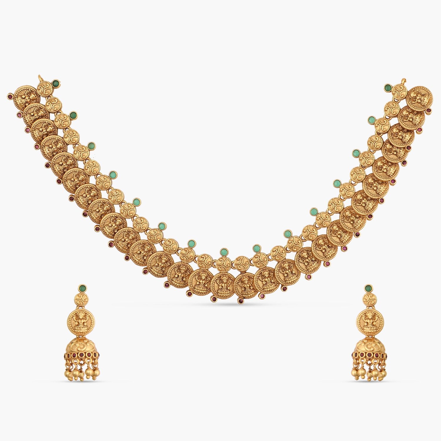 Aarava Antique Red Green Kempu Necklace Set - Traditional Indian Jewelry for Women - Perfect for Weddings, Festivals & Special Occasions