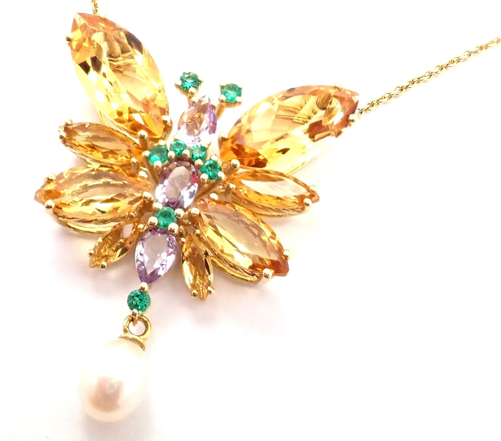 Authentic Dolce & Gabbana 18k Yellow Gold Citrine Butterfly Pendant Necklace - Elegant Spring Jewelry Gift for Women, Perfect for Weddings & Special Occasions
