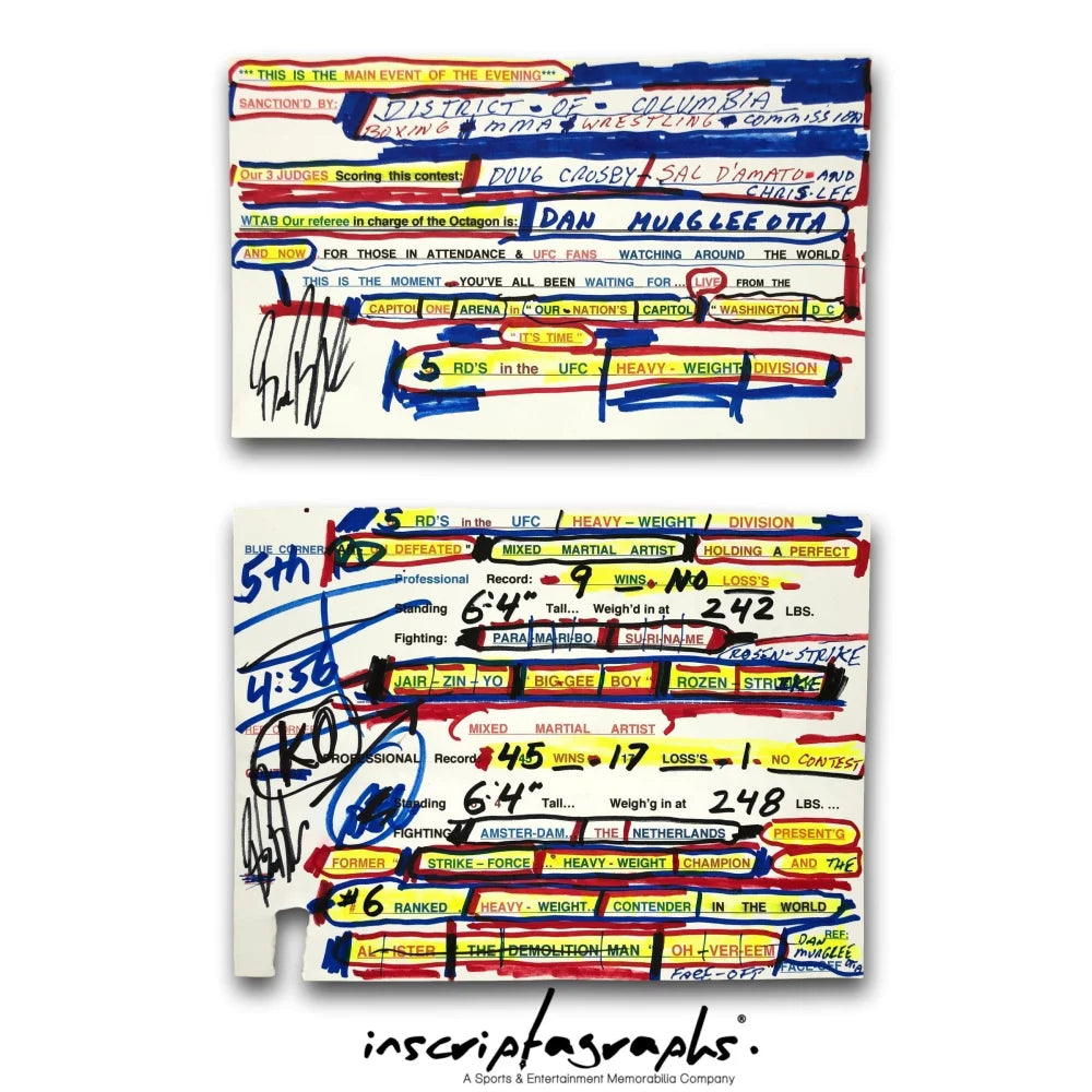 Bruce Buffer's UFC on ESPN 7 Fight Used Collectible - Alistair Overeem vs. Jairzinho Rozenstruik Intro Card | MMA Memorabilia for UFC Fans & Sports Collectors | Perfect for Man Cave Decor & UFC Themed Parties
