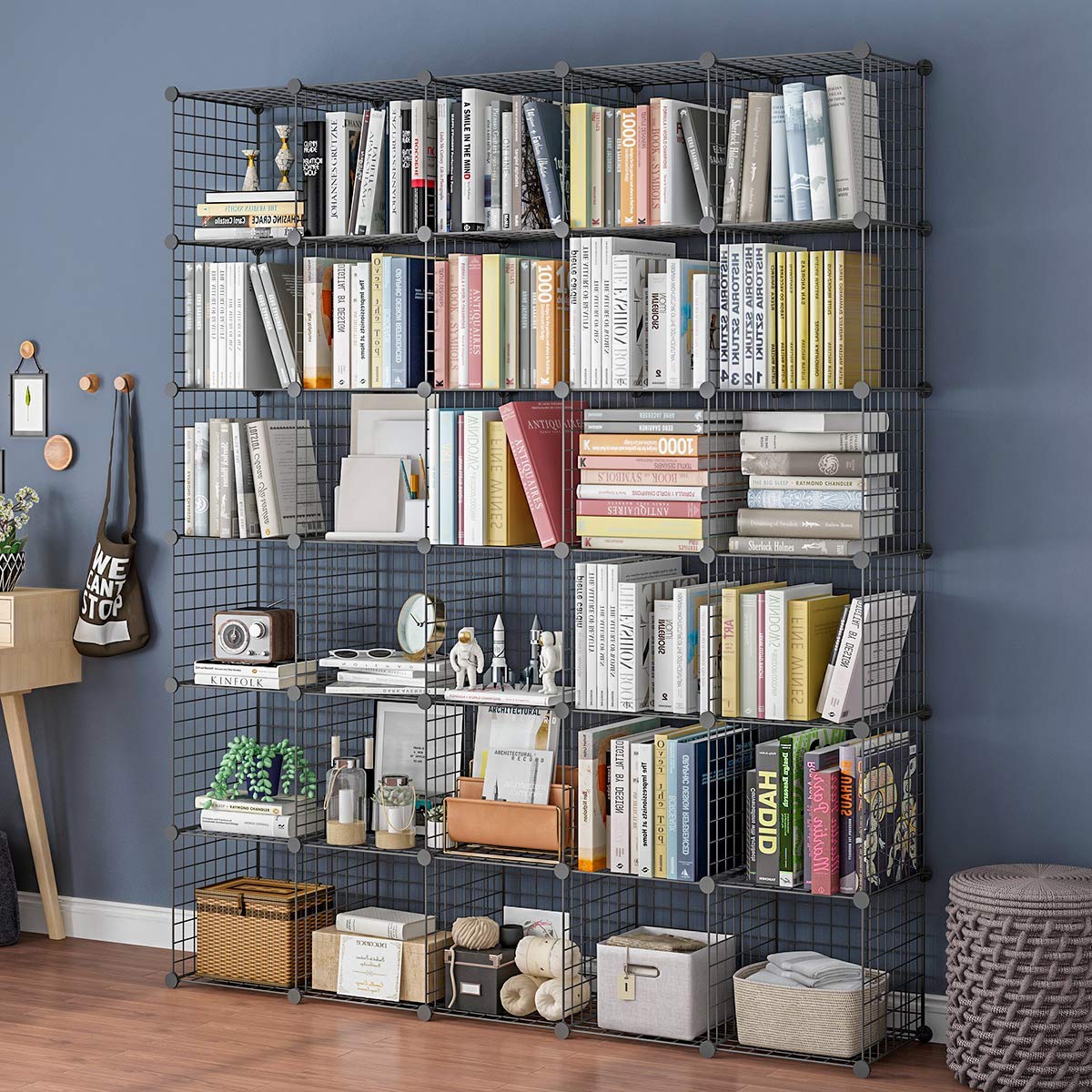 KOUSI DIY Wire Cube Storage Shelf - 30 Cube Black Modular Metal Grid Organizer for Closet, Bedroom, Office & Garage - Stackable Cubby Shelving Unit for Home Organization