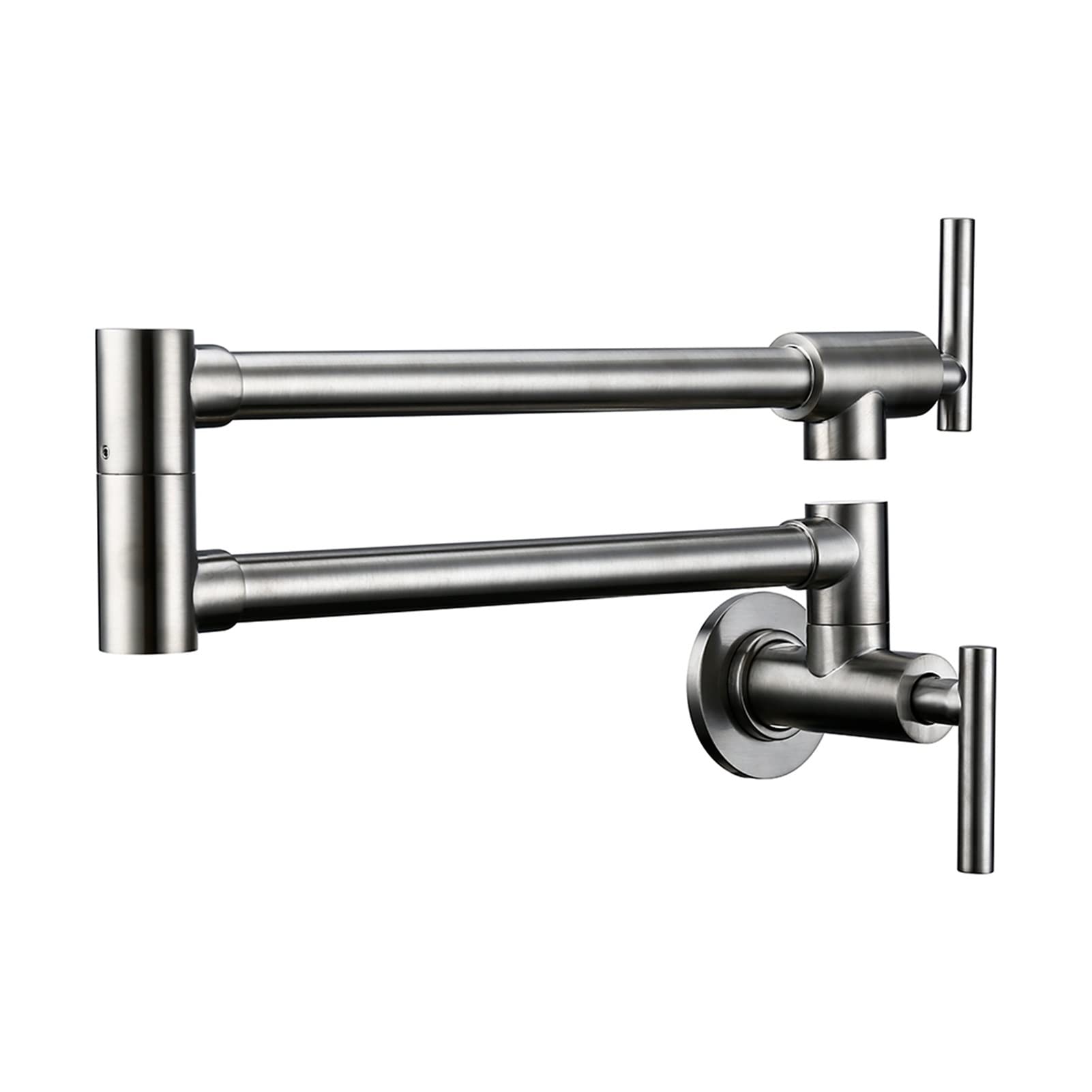 Premium Foldable Brass Kitchen Faucet - Wall Mounted Single Hole Dual Handle Pot Filler in Brushed Nickel | Durable & Space-Saving Design for Modern Kitchens & RVs