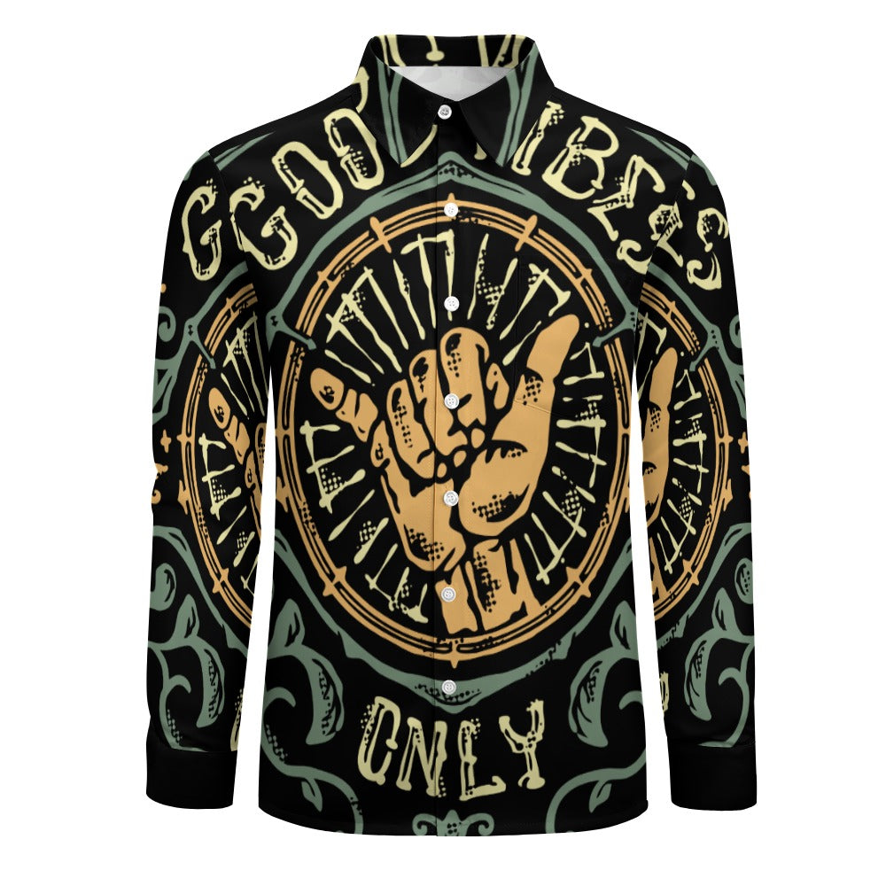 Good Vibes Only Casual One Pocket Long Sleeve Shirt for Men & Women - Comfortable Relaxed Fit Tee for Everyday Wear, Work, and Outings