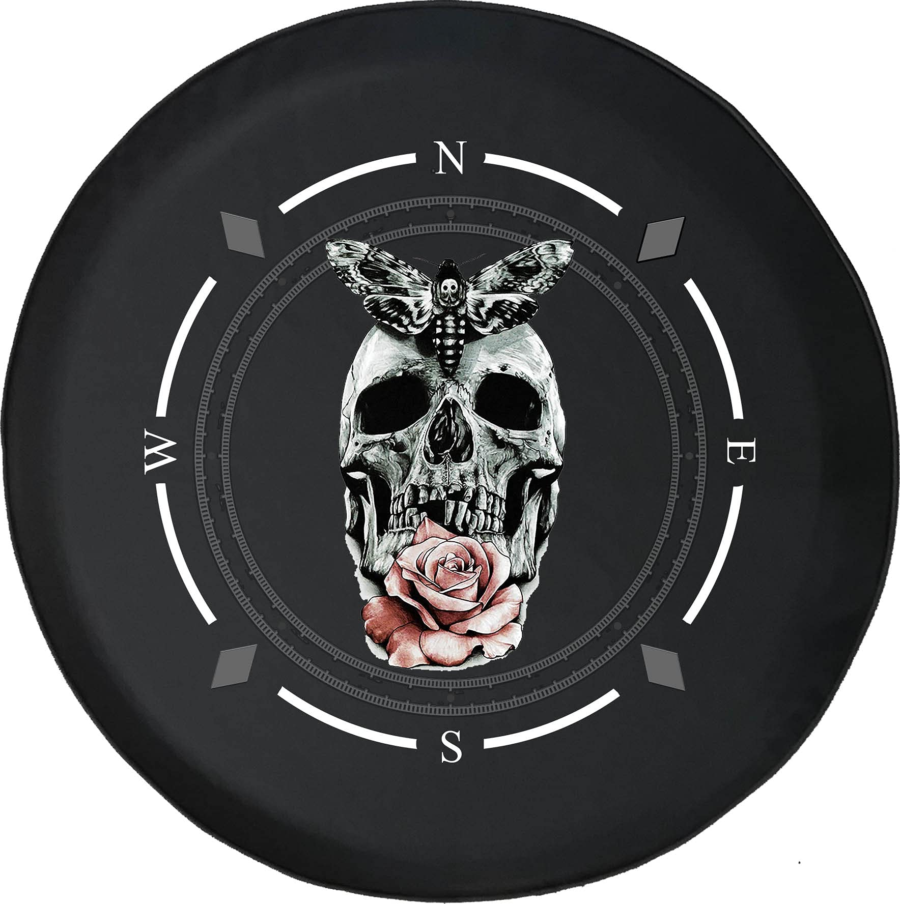 American Unlimited Spare Tire Cover - Compass Skull & Roses Tattoo Style Wheel Cover for SUV, Trailer, RV Accessories | Durable & Waterproof Spare Tire Protector for Off-Road, Camping & Adventure Vehicles