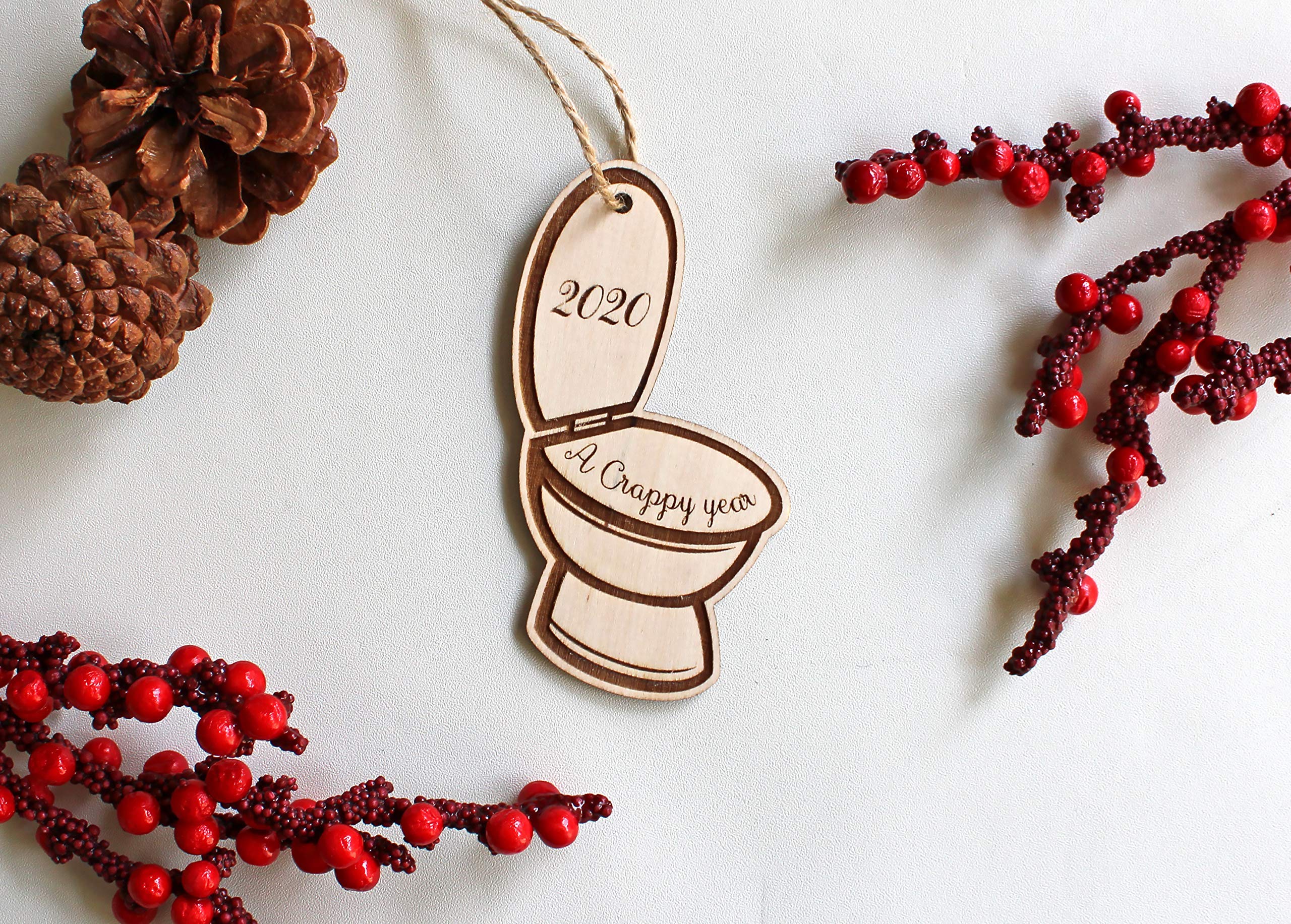 Personalized 2020 A Crappy Year Christmas Ornament - Laser Cut Wood Engraved Toilet Decor for Holiday Tree & Funny Gift