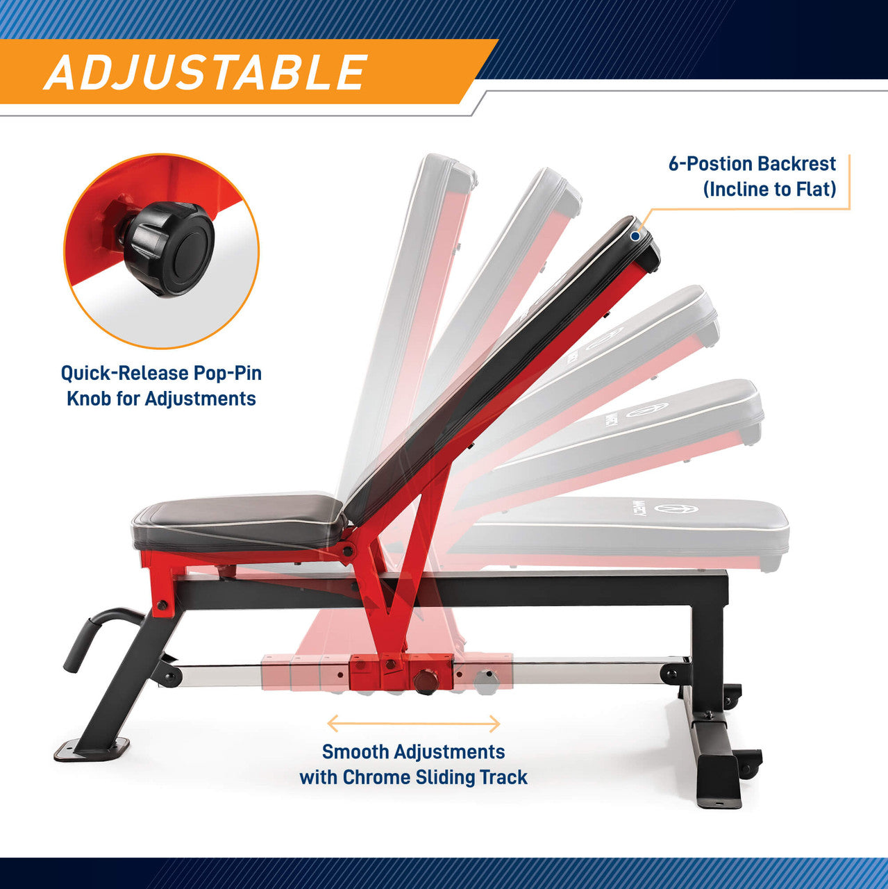 Marcy Adjustable Utility Bench SB 5429 with Chrome Sliding Track - Perfect for Home Gym, Strength Training & Full-Body Workouts