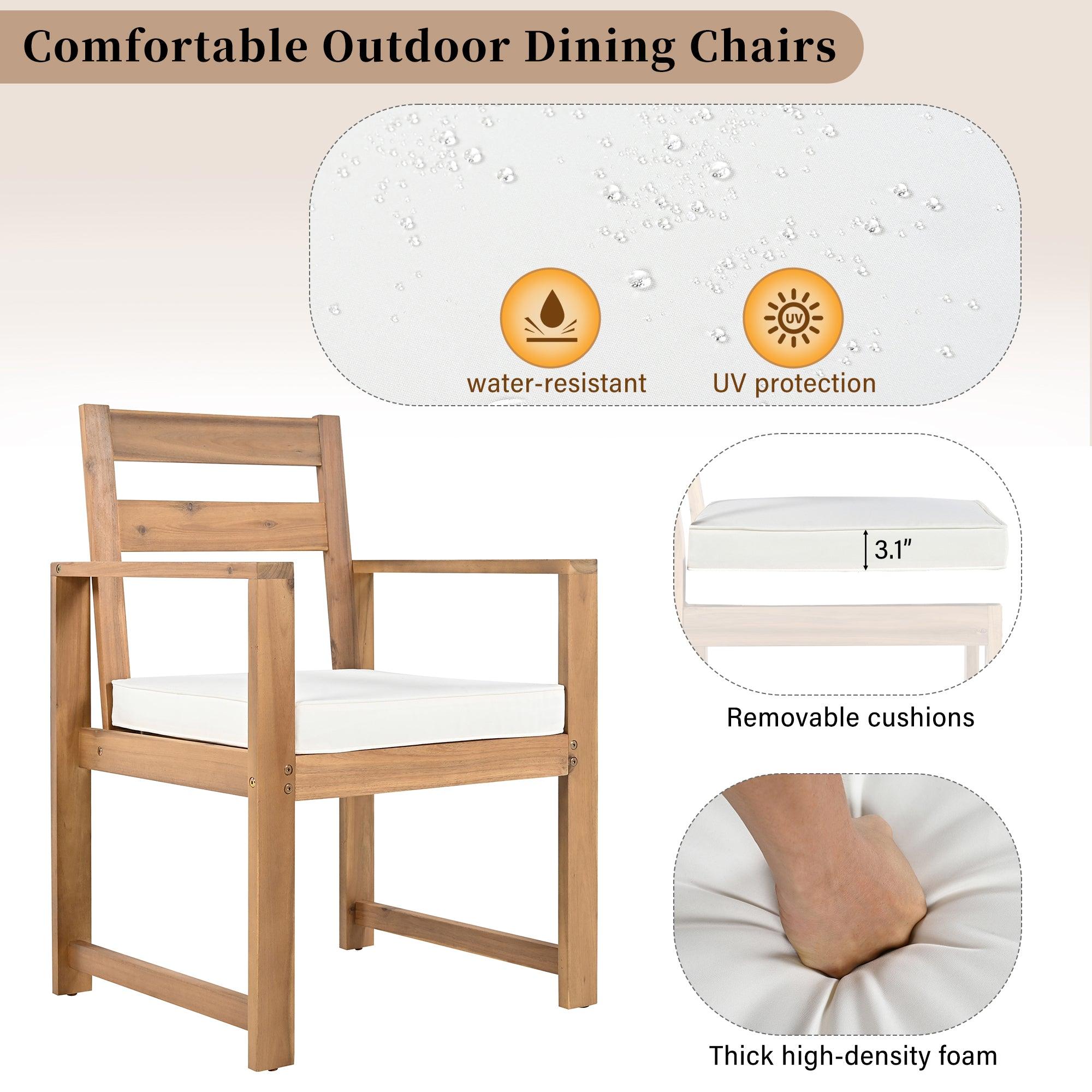 7-Piece Outdoor Patio Dining Set - Wooden Table with Umbrella Hole & 6 Chairs (2 Armchairs + 4 Side Chairs) for Garden, Backyard, Poolside - Perfect for BBQs, Family Gatherings & Outdoor Entertaining
