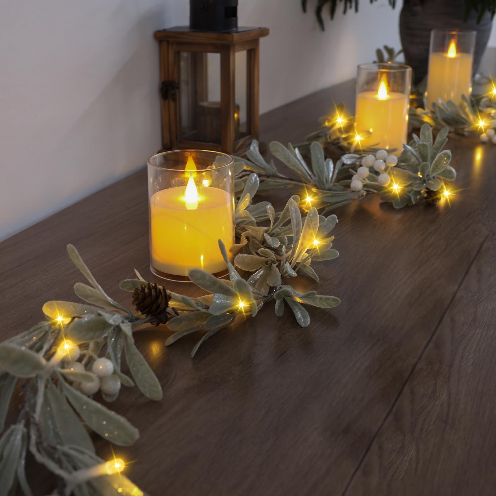Artgar 6FT Battery Operated Olive Vine Garland with LED Lights & Timer - Artificial Green Prelit Garland for Fireplace Mantle, Table Decor - Perfect for Spring, Christmas, Wedding & Holiday Decorations (Indoor/Outdoor Use)