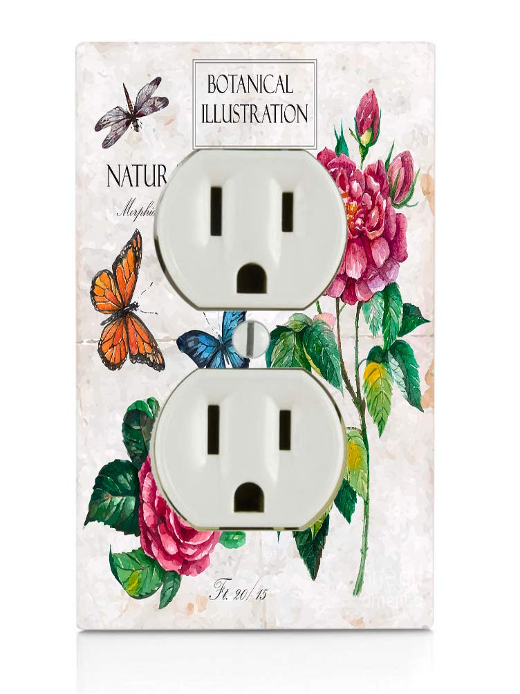Botanical Floral Jumbo Electrical Outlet Cover Plate - 1 Gang Standard Size 3.31x5.06 Inch - Vintage Flower Switch Plate for Living Room, Bedroom & Kitchen Decor