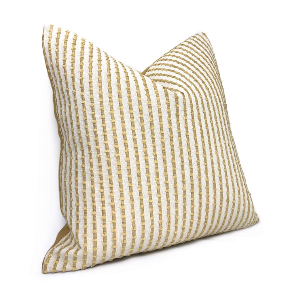 Premium Sinclair Cream & Wheat Embroidered Texture Stripe Pillow Cover - Soft Cotton Decorative Throw Pillow Case for Living Room, Bedroom & Sofa Decor