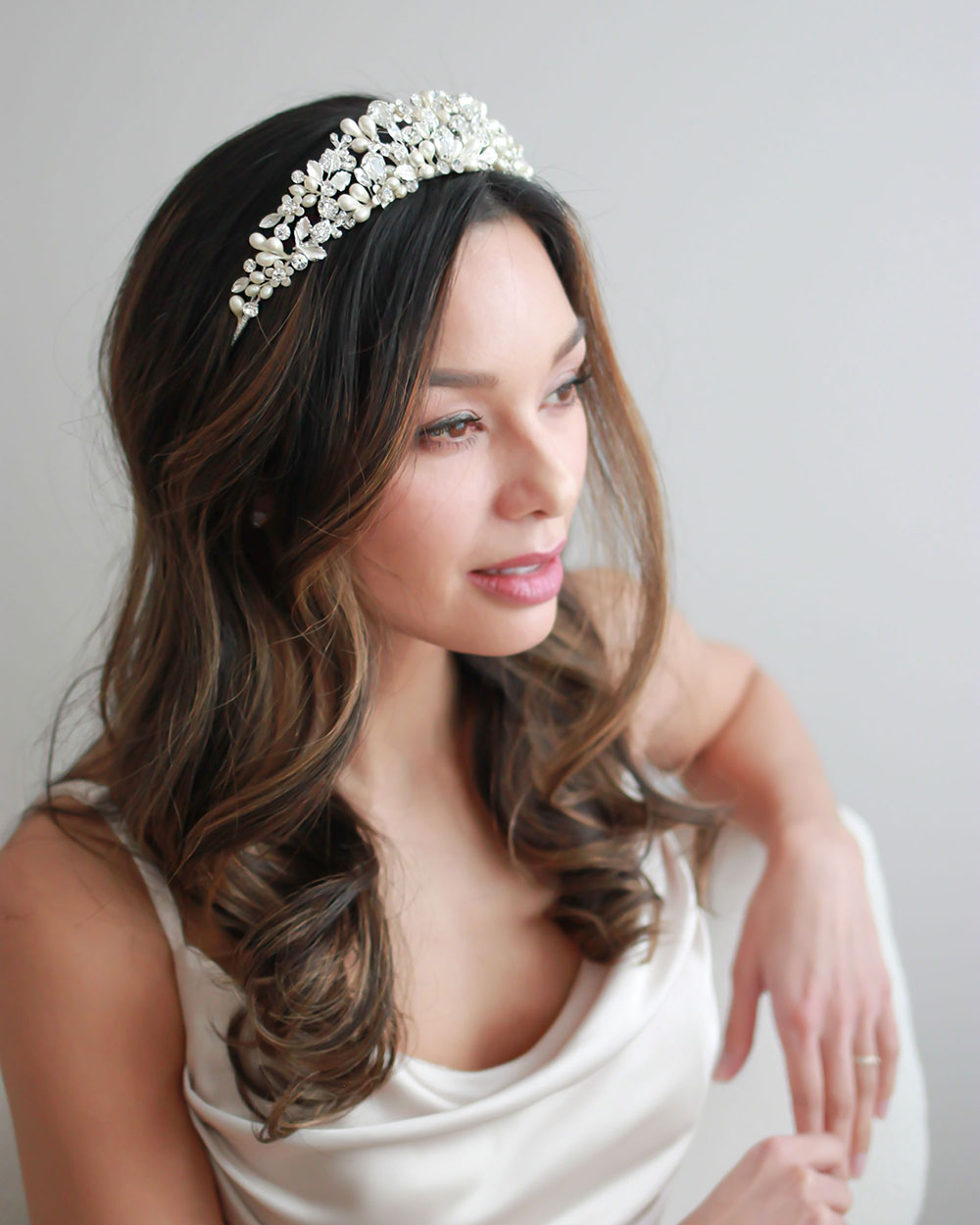 Audra Pearl & Crystal Tiara – Elegant Bridal Headpiece for Weddings, Prom, and Special Occasions