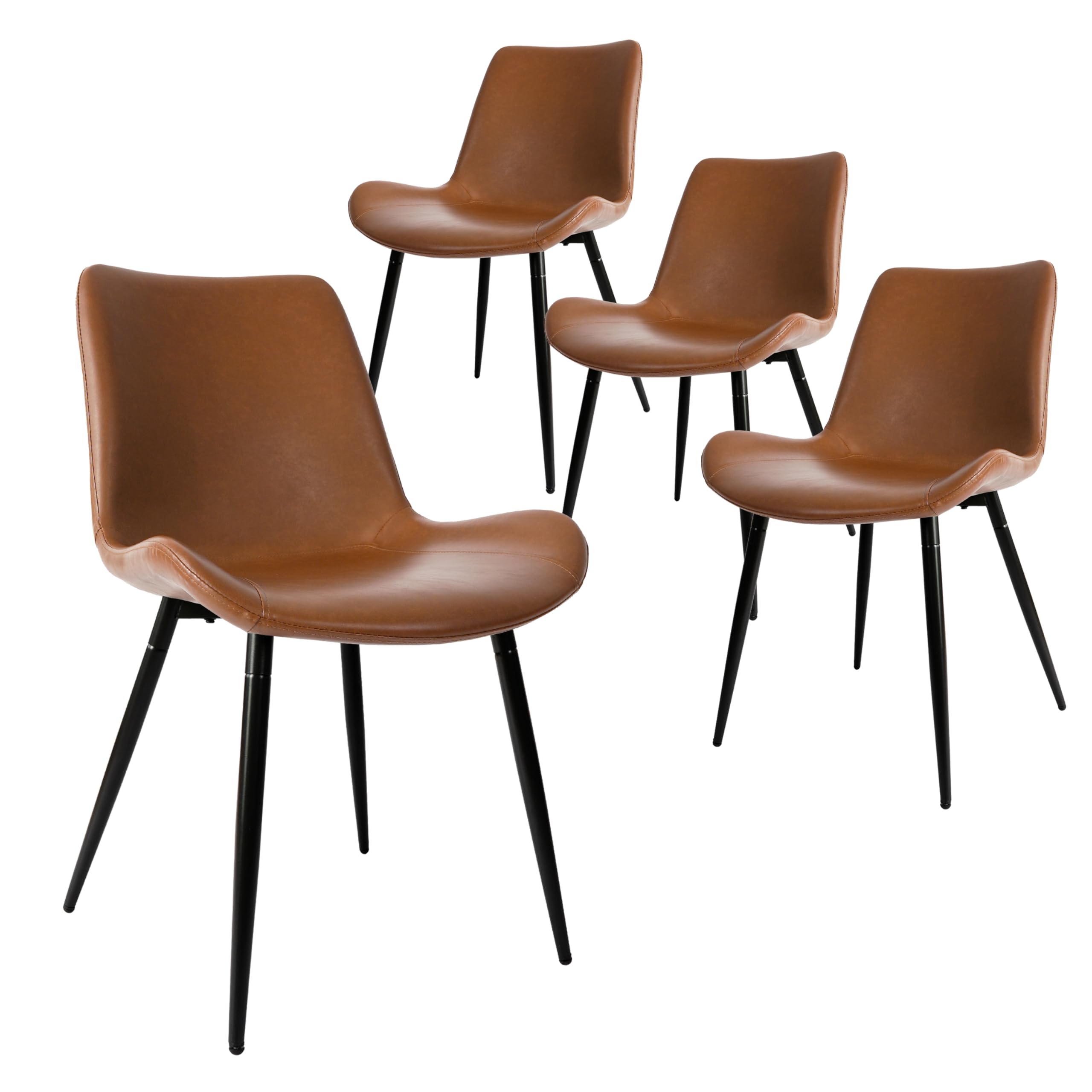 4-Piece Faux Leather Dining Chair Set - Modern Armless Upholstered Kitchen Chairs with Black Metal Legs - Comfortable Restaurant & Living Room Accent Chairs for Home, Office, and Cafe Use