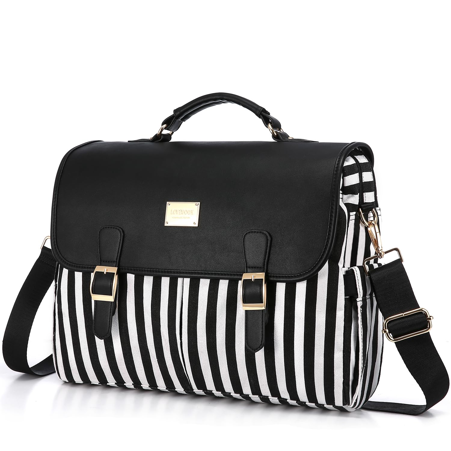 LOVEVOOK Large 15.6 Inch Laptop Bag for Women - Stylish Cute Messenger Briefcase, Business Work Bag & Purse - Black Pro - Perfect for Office, Travel & School Commute