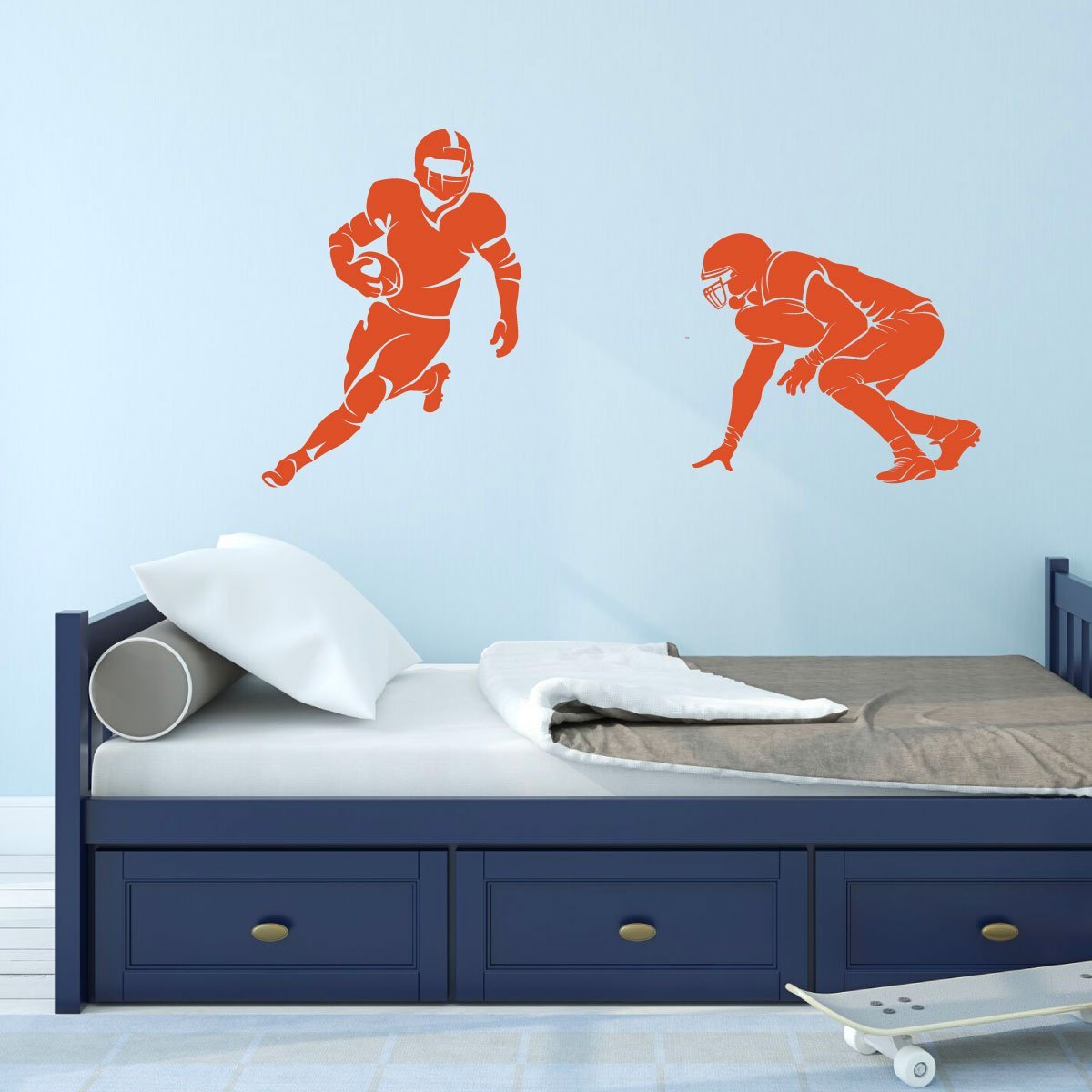 Two Football Players Wall Decal - Premium Vinyl Sticker for Boys Bedroom, Playroom & Game Room Decor | Perfect for Sports Themed Kids Room & Man Cave Decoration