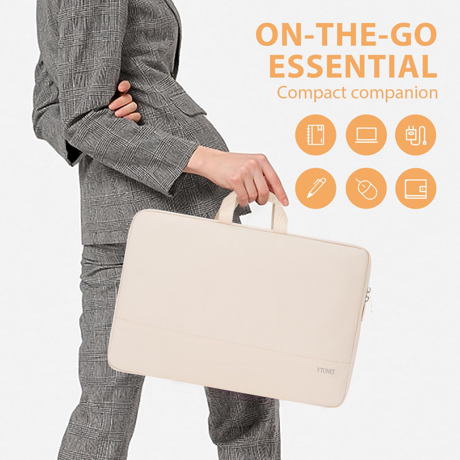 Ytonet 15.6 Inch TSA Approved Laptop Sleeve - Water Resistant Slim Travel Case for MacBook, HP, Dell, Lenovo, Asus Notebooks - Stylish Beige Design, Perfect for Work, School, and Travel