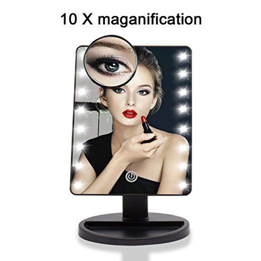 10X Magnifying LED Lighted Makeup Mirror with 22 Touch-Sensitive Lights, Dual Power Supply - Portable Vanity Mirror for Professional & Home Use - Perfect for Makeup Application, Skincare & Hair Styling (Black)