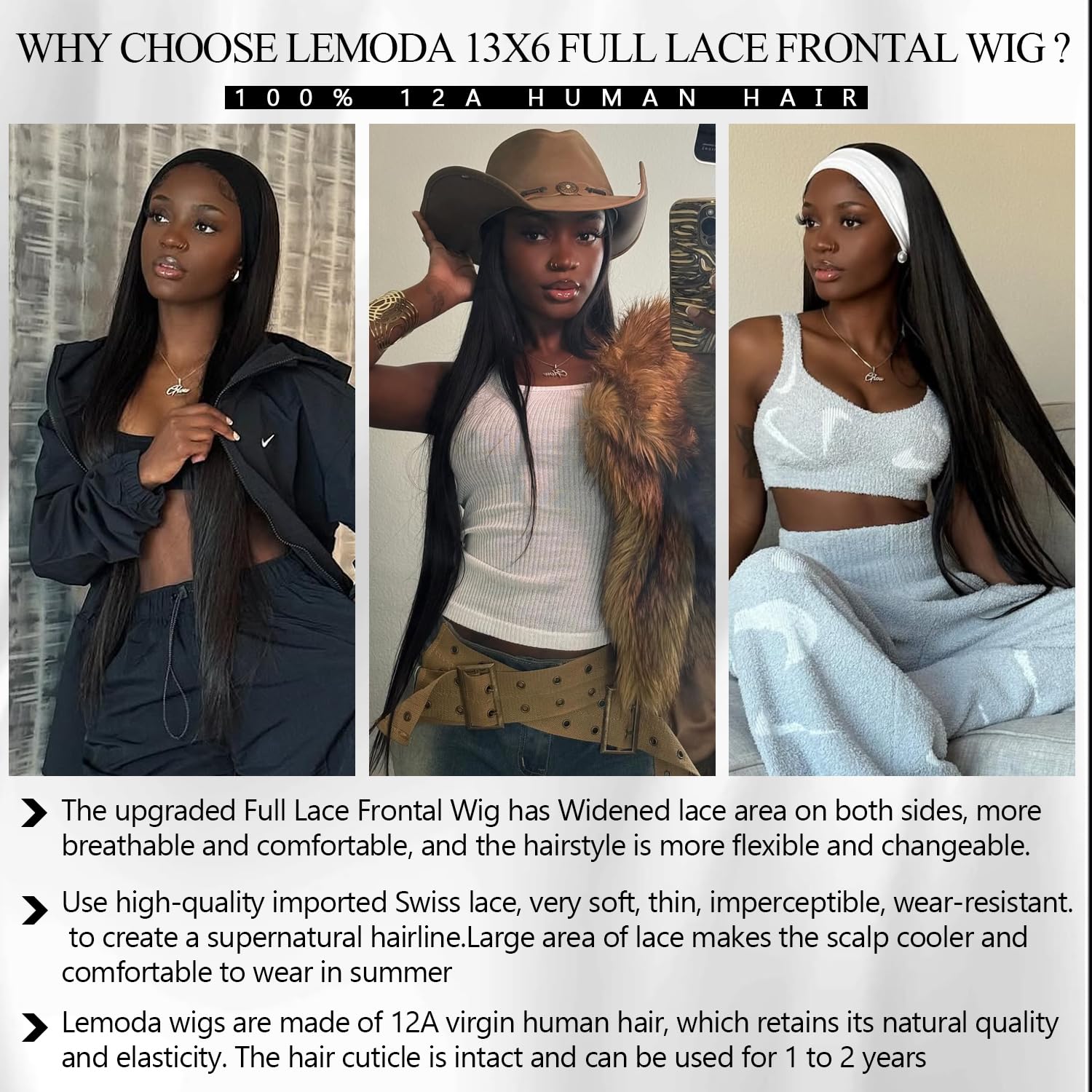 Lemoda 200 Density 13x6 Straight Full Lace Frontal Wigs Human Hair HD Transparent Lace Wig Pre Plucked Straight Lace Front Wigs for Black Women - 24 Inch Natural Color | Perfect for Daily Wear, Parties, Weddings & Special Occasions