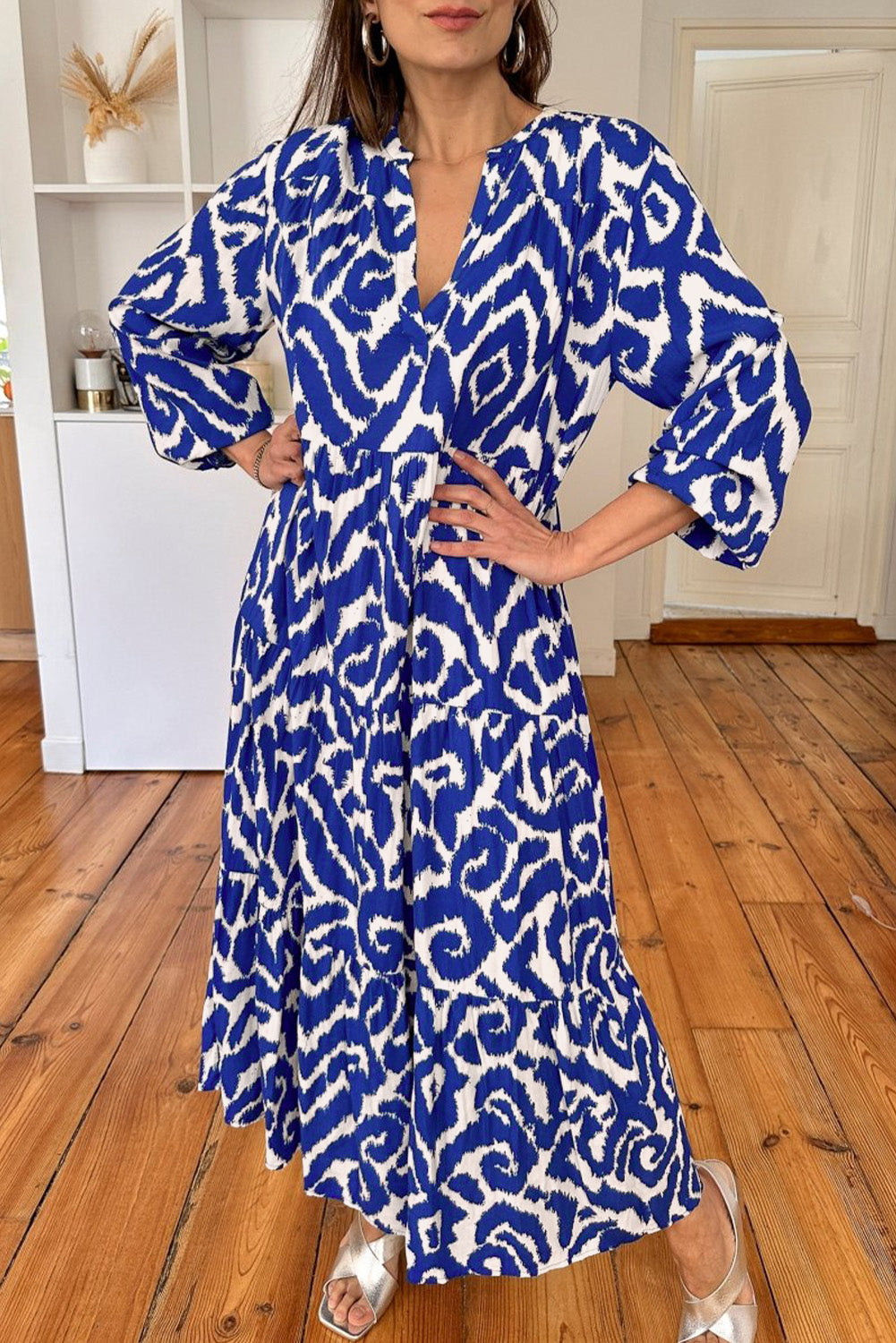 Stylish Western Abstract Geometric Printed Maxi Dress for Women - Perfect for Summer Vacations, Beach Parties & Boho Fashion