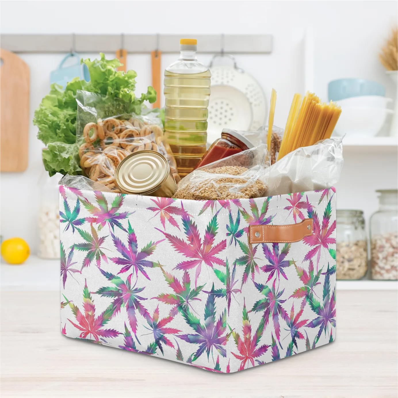 Rainbow Fabric Storage Baskets with Handles - 2 Pack Large Collapsible Closet Organizer Bins for Shelves | Perfect for Home Organization, Clothes & Toy Storage | Ideal for Bedroom, Nursery & Playroom