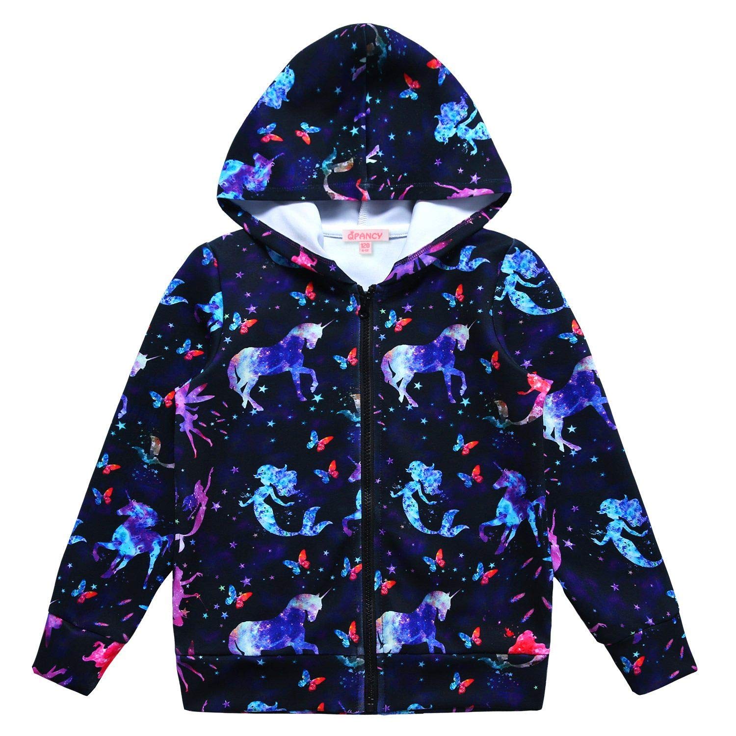 Unicorn Zip Up Hoodie for Girls with Pockets - Cute Kids' Sweatshirt Jacket for School, Playdates & Outdoor Activities