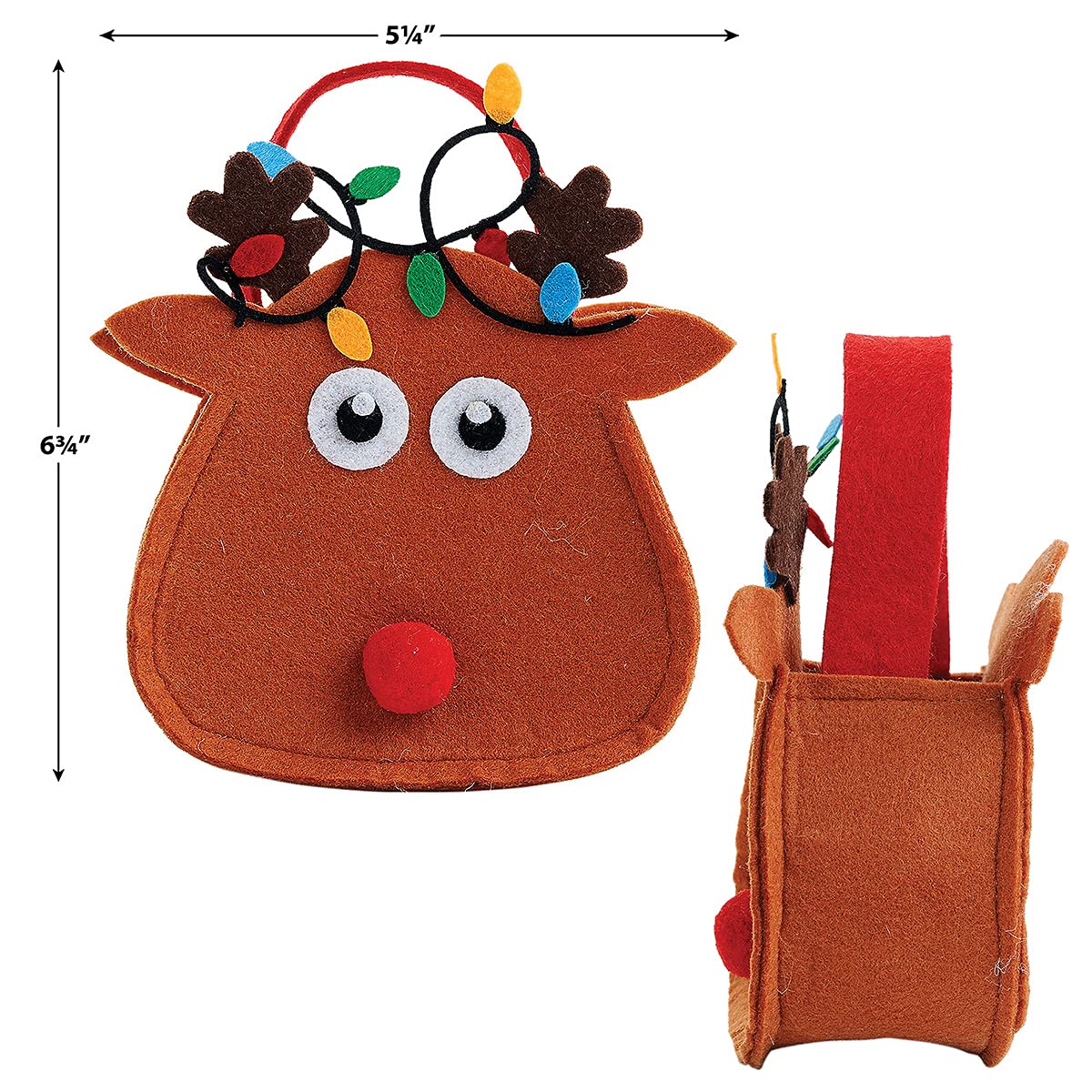 6-Pack Reindeer Felt Christmas Treat Bags for Kids - 5.25