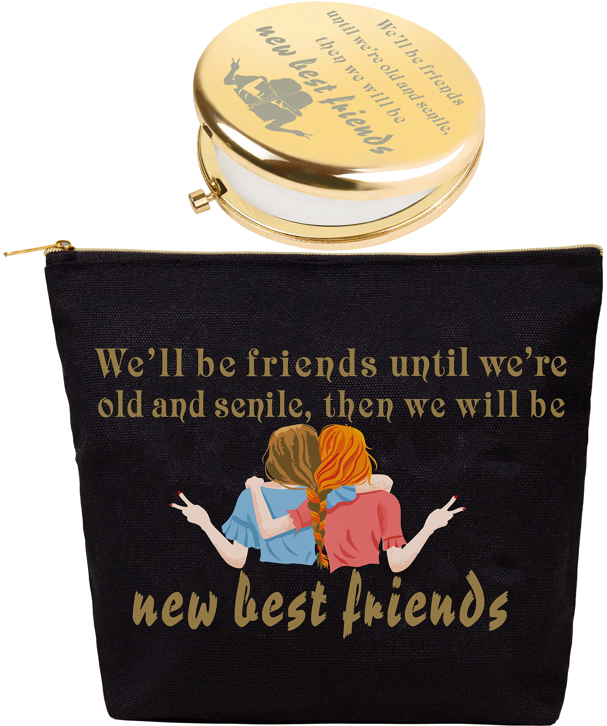 VeryMerryMakering Best Friends Makeup Bag - Cute Cosmetic Pouch for Women, Perfect Birthday Gift for Female Friends - Ideal for Travel, Gym & Daily Makeup Storage