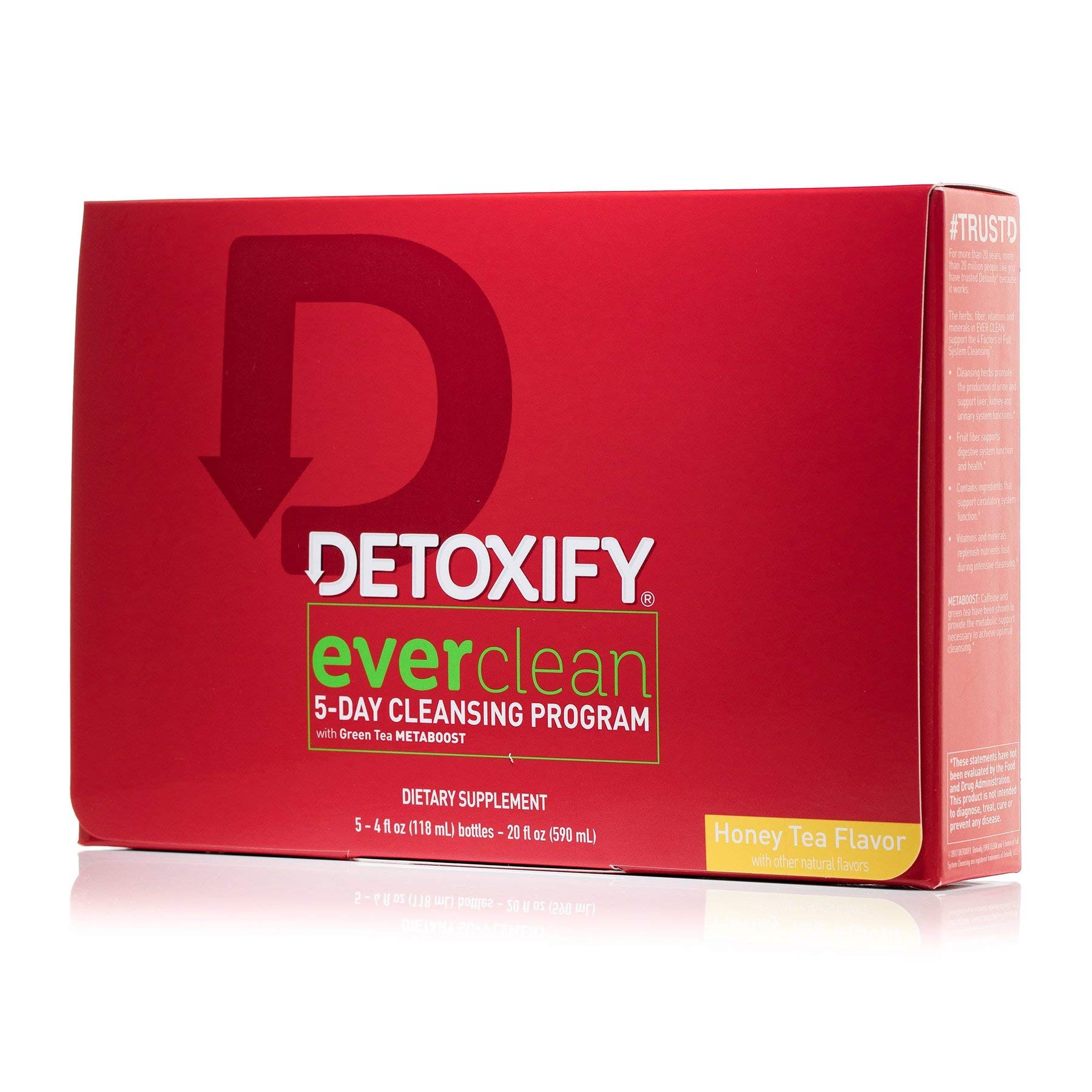 Detoxify Ever Clean Cleansing Program - 5-Day Honey Tea Detox (5 x 4oz Bottles) with Green Tea, Vitamins & Minerals - Includes Free Sticker & Bag - Perfect for Weight Loss, Body Cleansing & Energy Boost