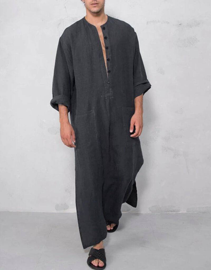 Arabic Jubba Robe for Men - Solid Color with Pockets - Traditional Islamic Thobe for Prayer & Special Occasions