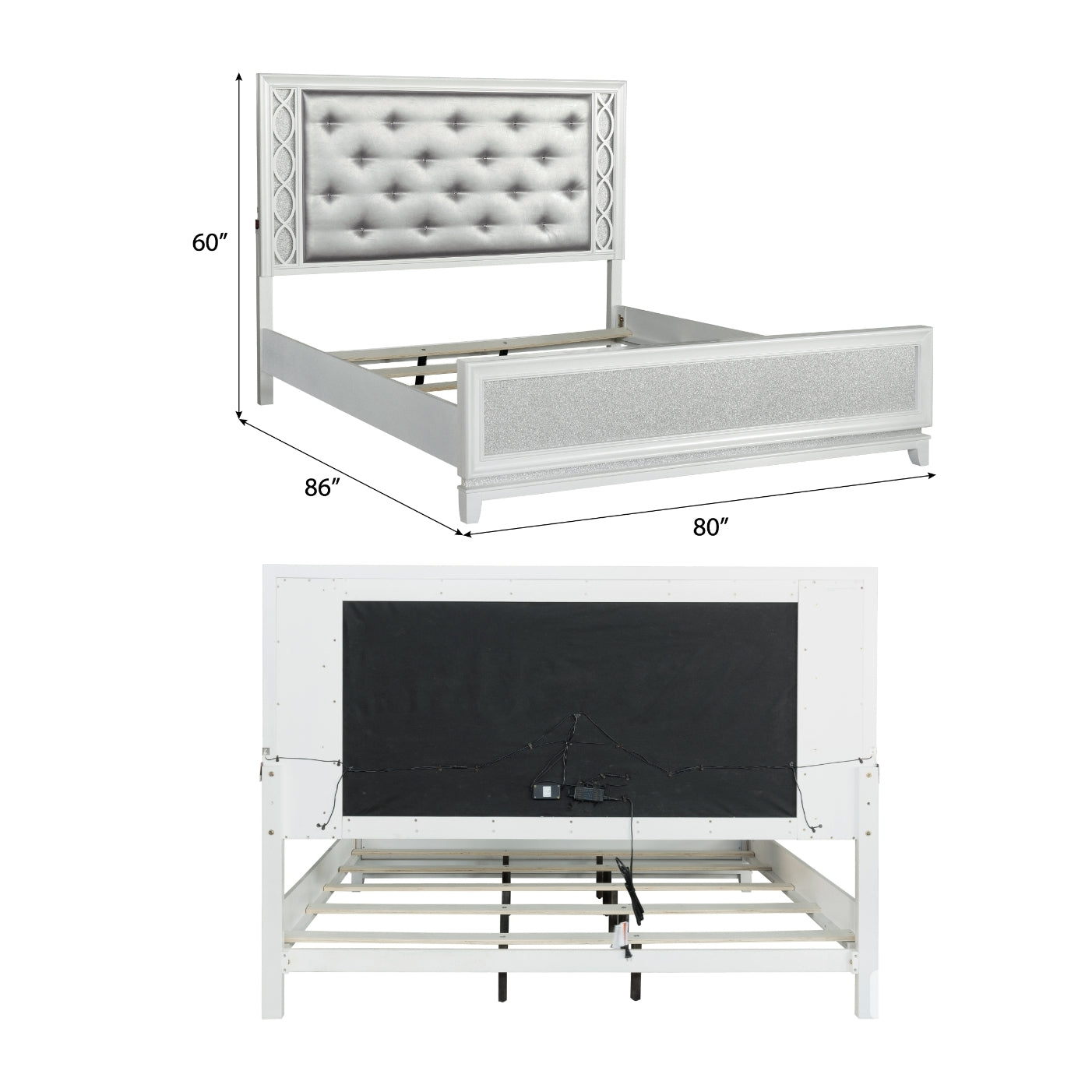 Roundhill Furniture Galaxy Bedroom Set with LED Lights - Pearlized White Finish, Modern Bed Frame with Nightstand & Dresser - Perfect for Contemporary Bedrooms & Teen Rooms