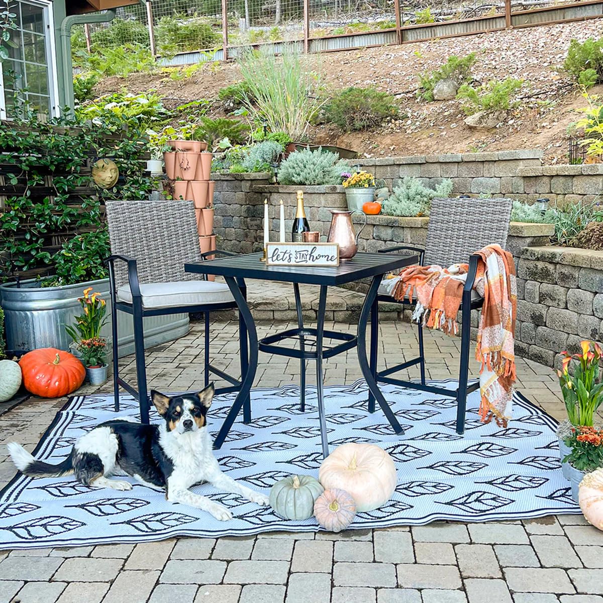 PHI VILLA 3-Piece Outdoor Patio Bar Set - 2 Rattan Bar Stools with 3.5