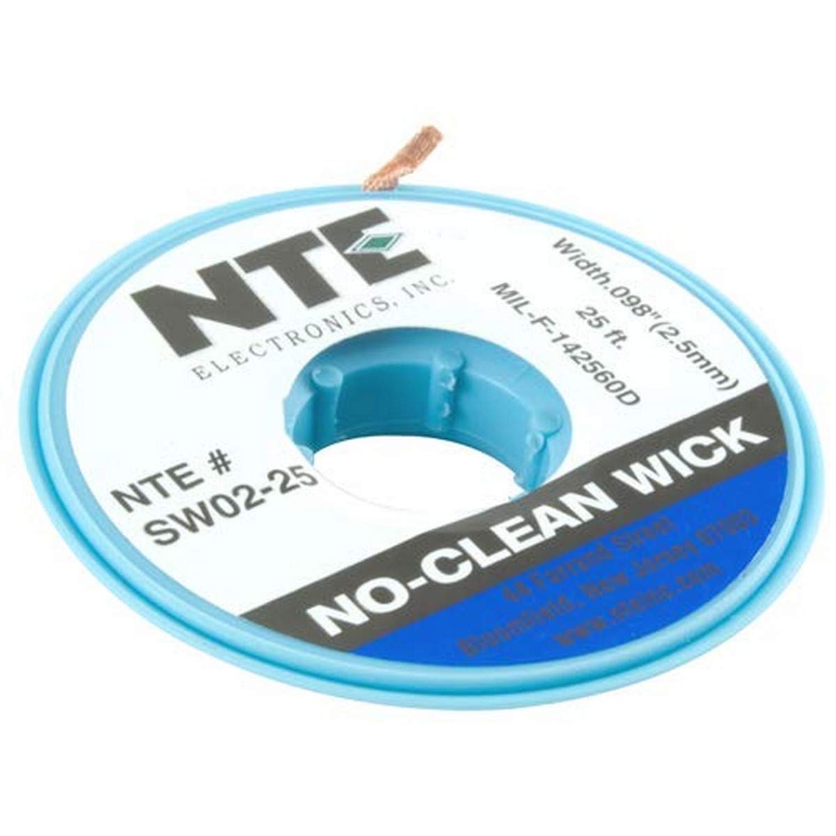 NTE Electronics SW02-25 No-Clean Solder Wick - Premium Desoldering Braid for Electronics Repair, PCB Work & DIY Projects