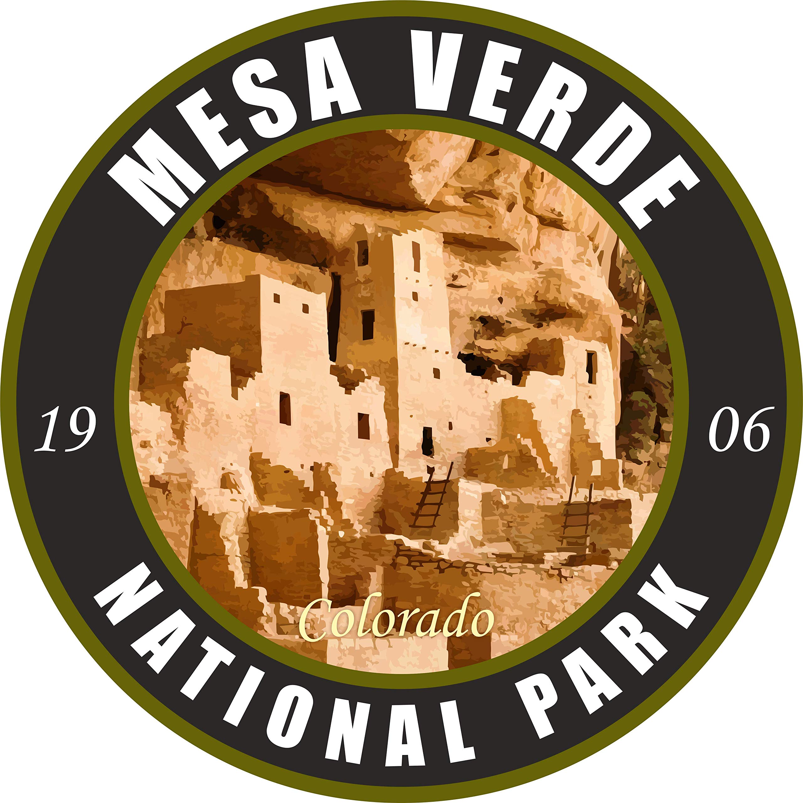 Waterproof Mesa Verde National Park Vinyl Sticker - Round Black Decal for RV, Trailer, Car, Luggage | Perfect for Hiking, Camping, Travel & Outdoor Adventures | Wilderness Nature Gift Idea