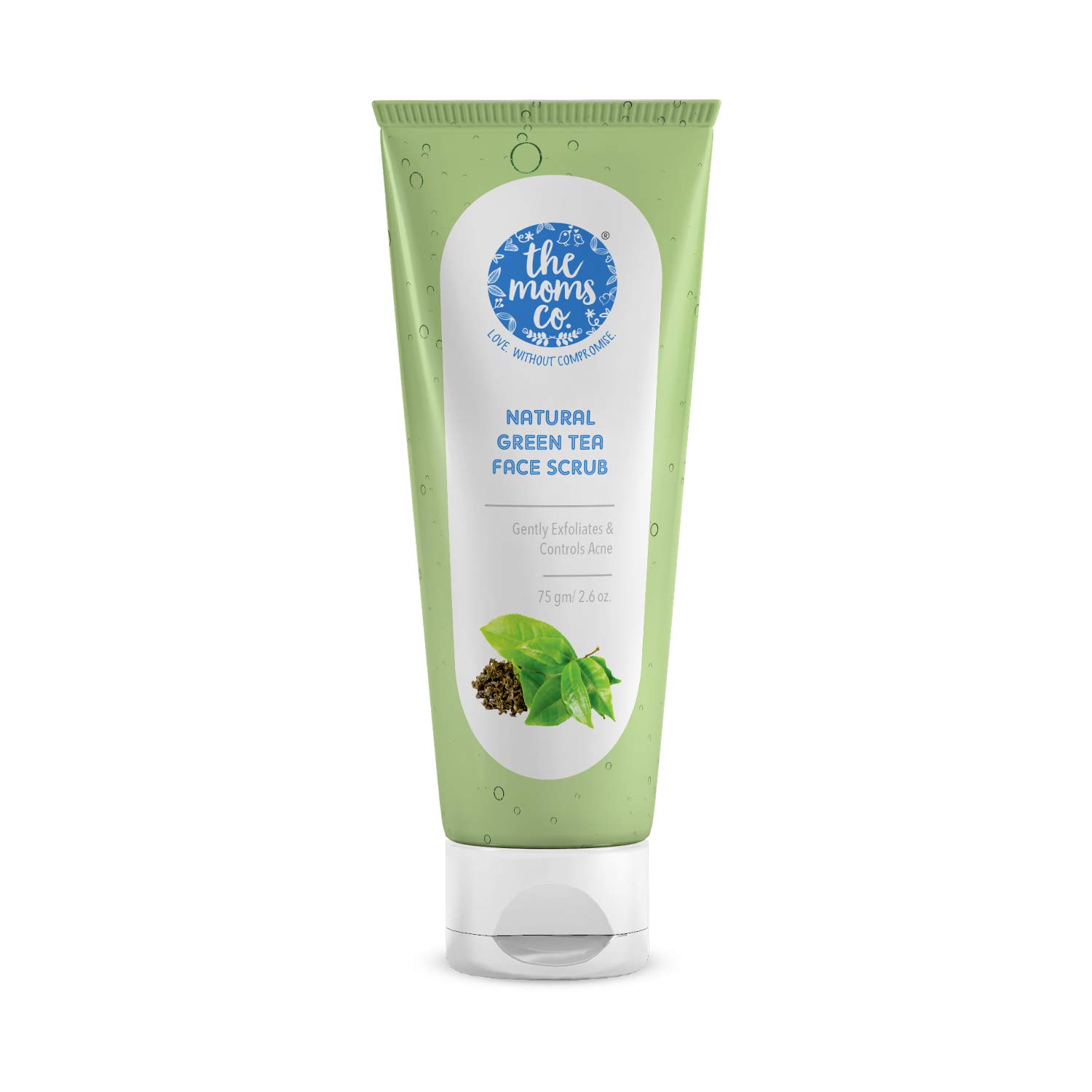 The Moms Co. Natural Green Tea Face Scrub for Acne Control & Gentle Exfoliation - With Tagua Nut, Black Sand & Vitamin C - Suitable for All Skin Types (75g) - Perfect for Daily Skincare Routine & Pore Refining