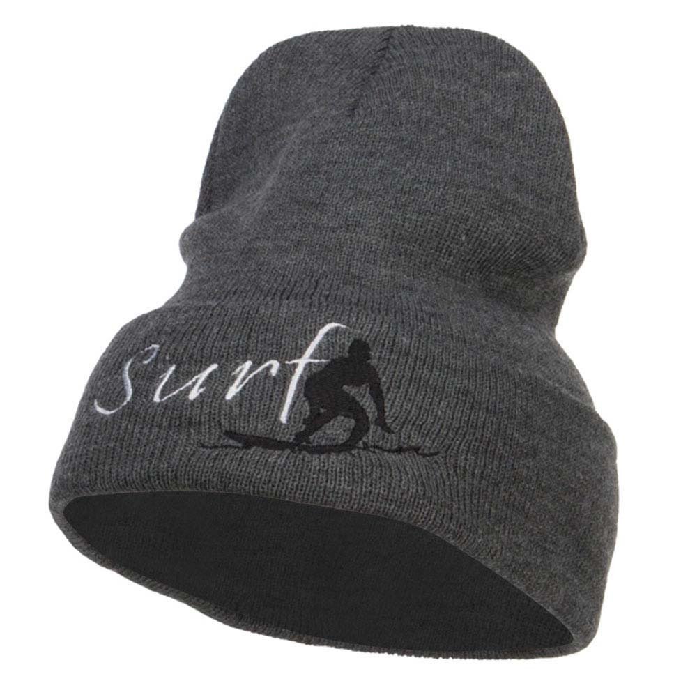 E4Hats Surf Embroidered Long Beanie for Men & Women - Warm Winter Skull Cap for Surfing, Snowboarding & Outdoor Activities