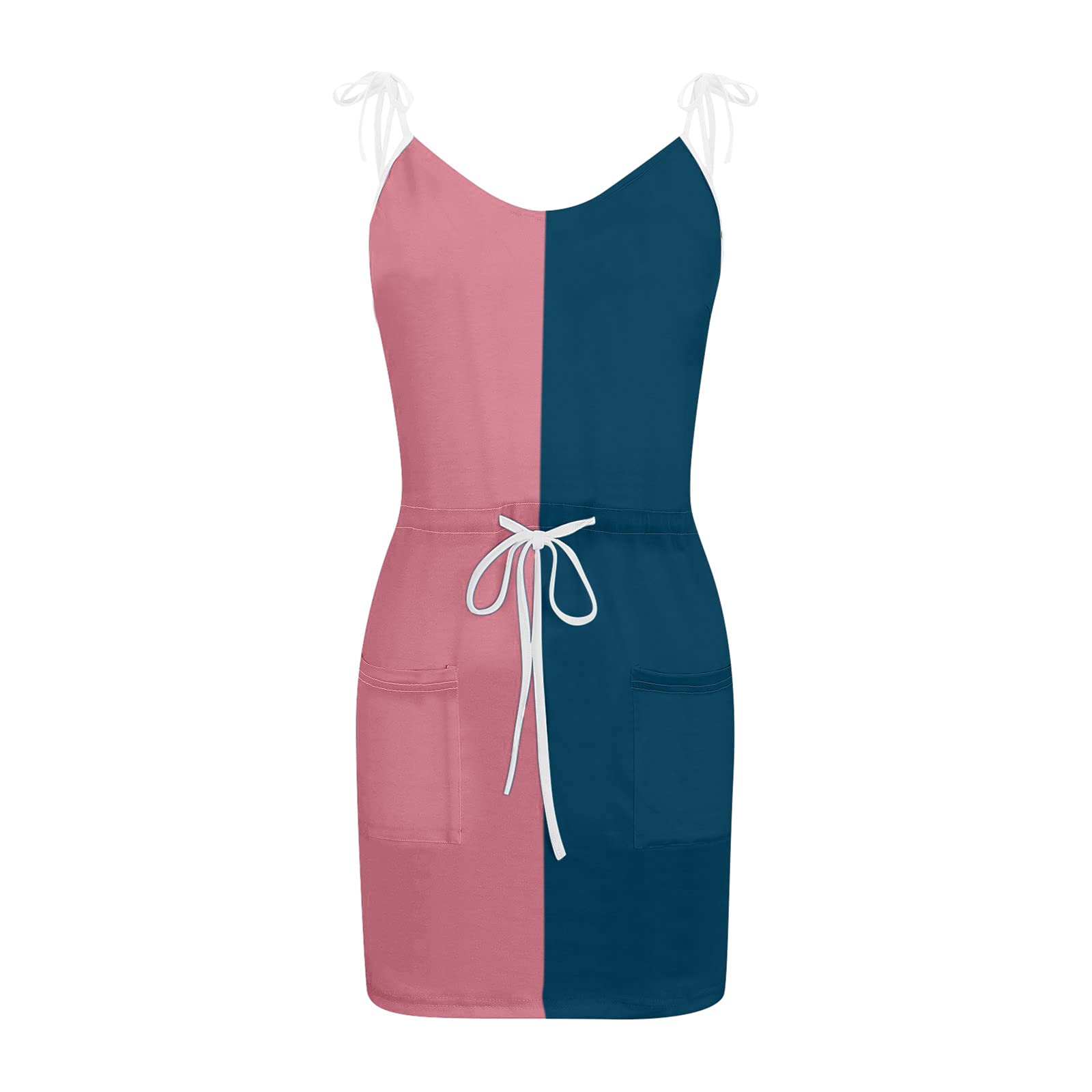Maryia Women's Casual Summer Jumpsuit - Adjustable Spaghetti Strap V-Neck Patchwork Mini Dress for Beach, Vacation & Boho Style Outfits