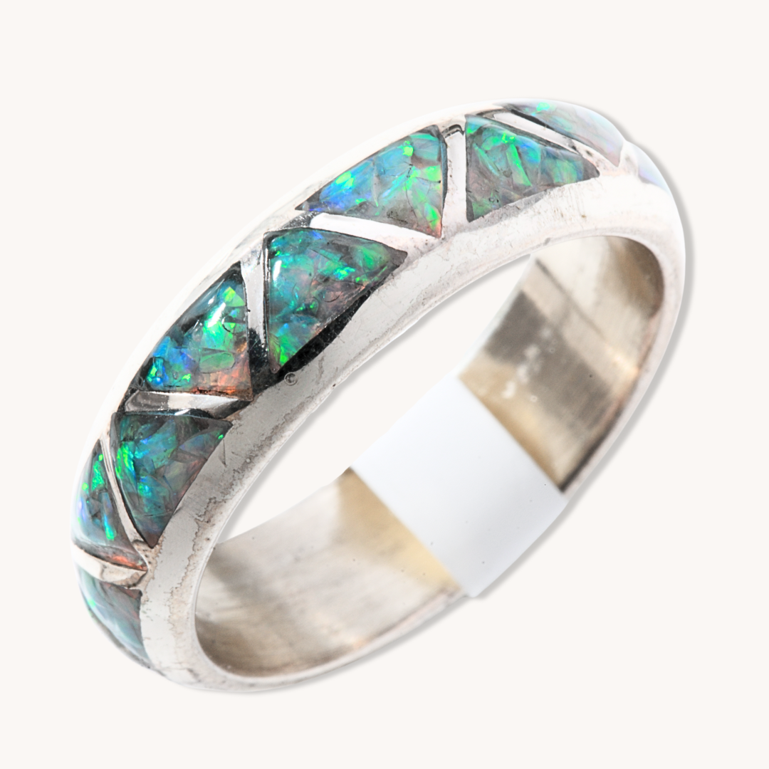 Opal Azteca Style Ring – Handcrafted Sterling Silver Jewelry with Genuine Opal Gemstone | Perfect for Boho Chic Fashion, Gift Giving & Special Occasions