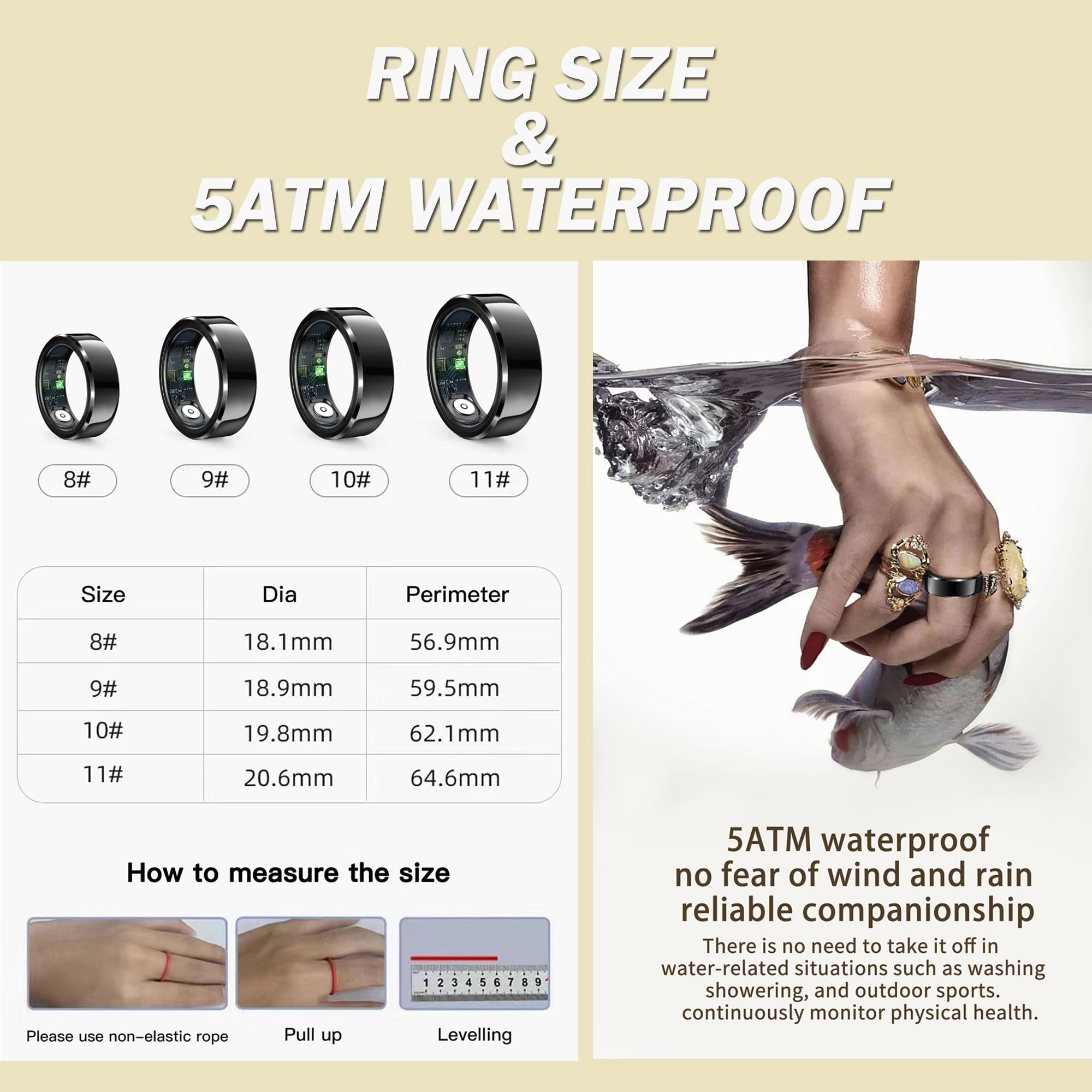 Smart Ring Fitness Tracker - Waterproof Heart Rate Monitor, Calorie & Step Counter, Sleep & Distance Tracker for Men & Women - Long Battery Life, Stylish Design for Workouts, Running & Daily Health Monitoring