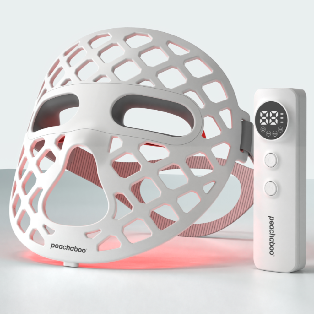 Peachaboo Glo Aurora LED Light Therapy Mask with NIR - Red & Blue Light Facial Treatment for Anti-Aging & Acne Relief - Perfect for Home Skincare & Spa Relaxation
