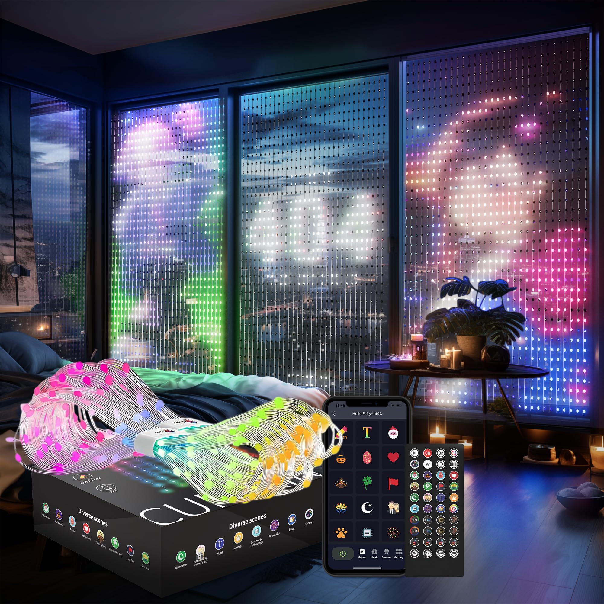 540LEDs WiFi Smart Curtain Lights - 5 x 6.9ft Color Changing LED String Lights with App Control, IP65 Waterproof for Indoor/Outdoor Christmas, Bedroom, Party & Wedding Decorations | Perfect for Home, Garden, Patio and Holiday Lighting Displays