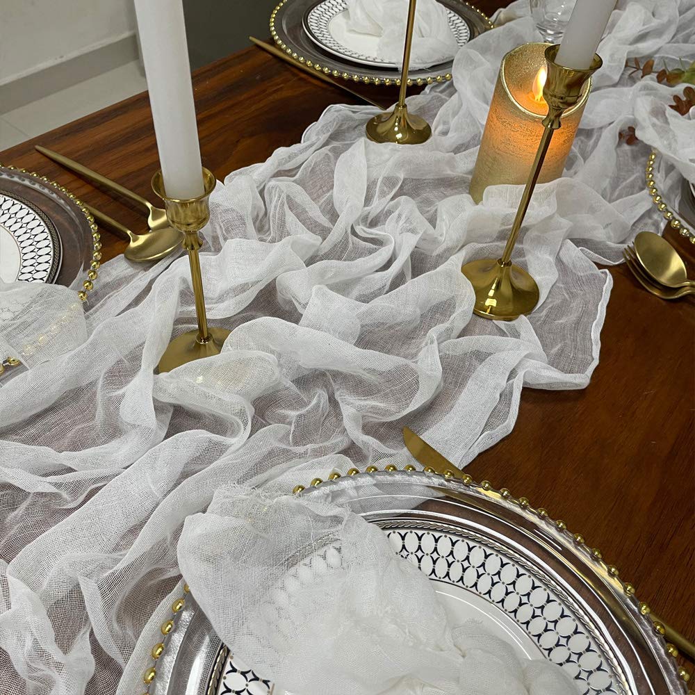 EHLDekol Premium Cheesecloth Gauze Table Runner - 13ft White Wedding Decor Arch Draping, Bridal Shower Centerpiece Runner - Perfect for Boho Weddings, Rustic Events & Party Decorations