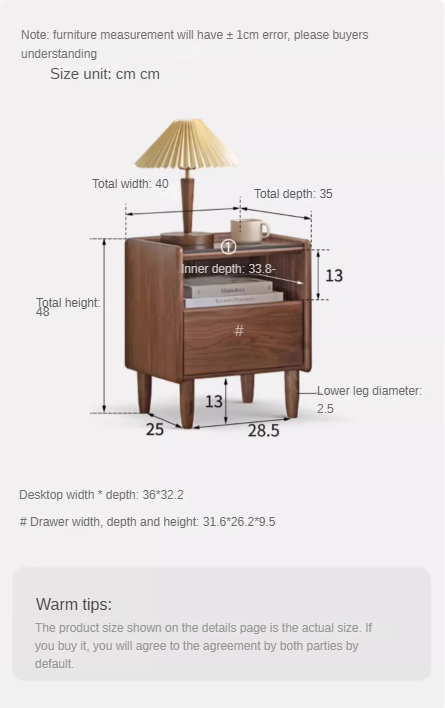 Premium Black Walnut Solid Wood Nightstand with Tempered Glass Top - Modern Bedside Table for Bedroom, Living Room, or Office Use